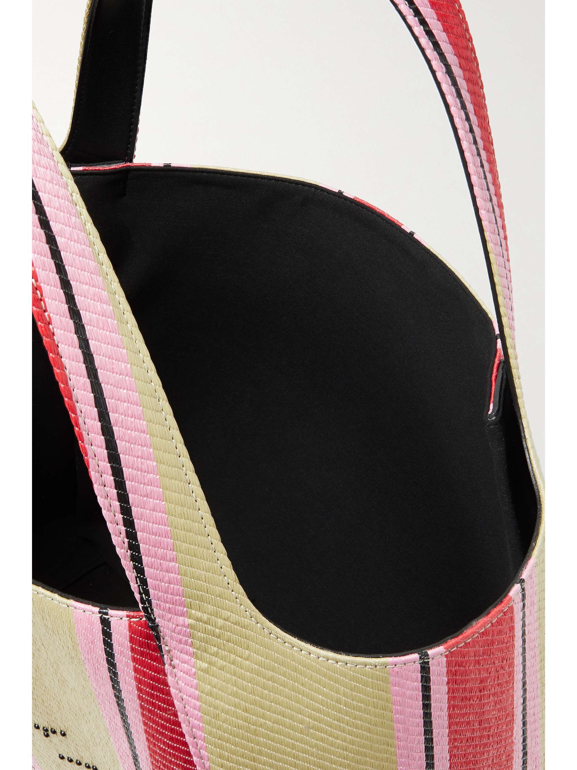 STELLA MCCARTNEY Vegetarian leather-trimmed studded striped raffia tote
