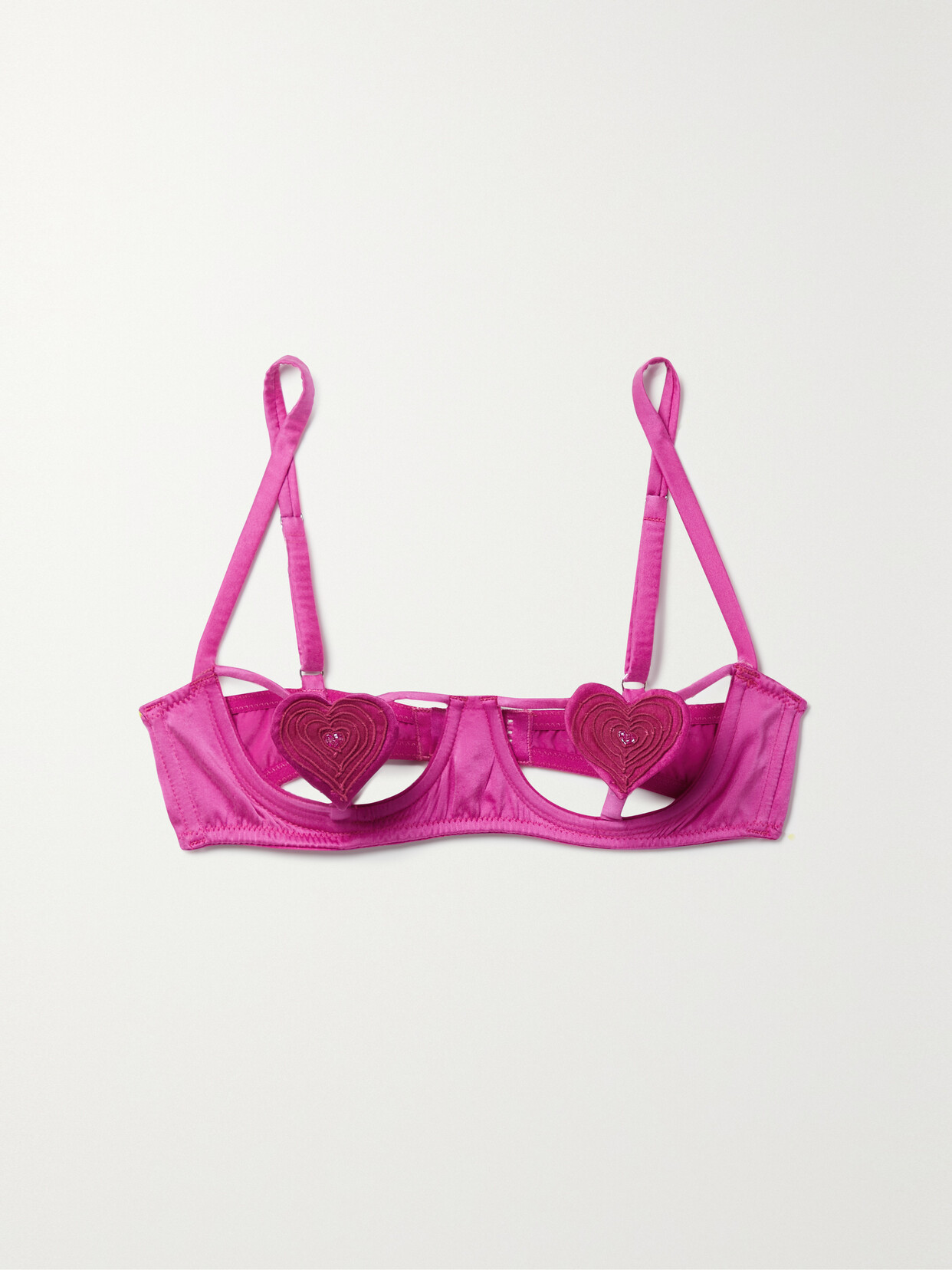 Fleur du Mal Novelty Heart Cutout Satin Underwired Balconette Bra - Pink