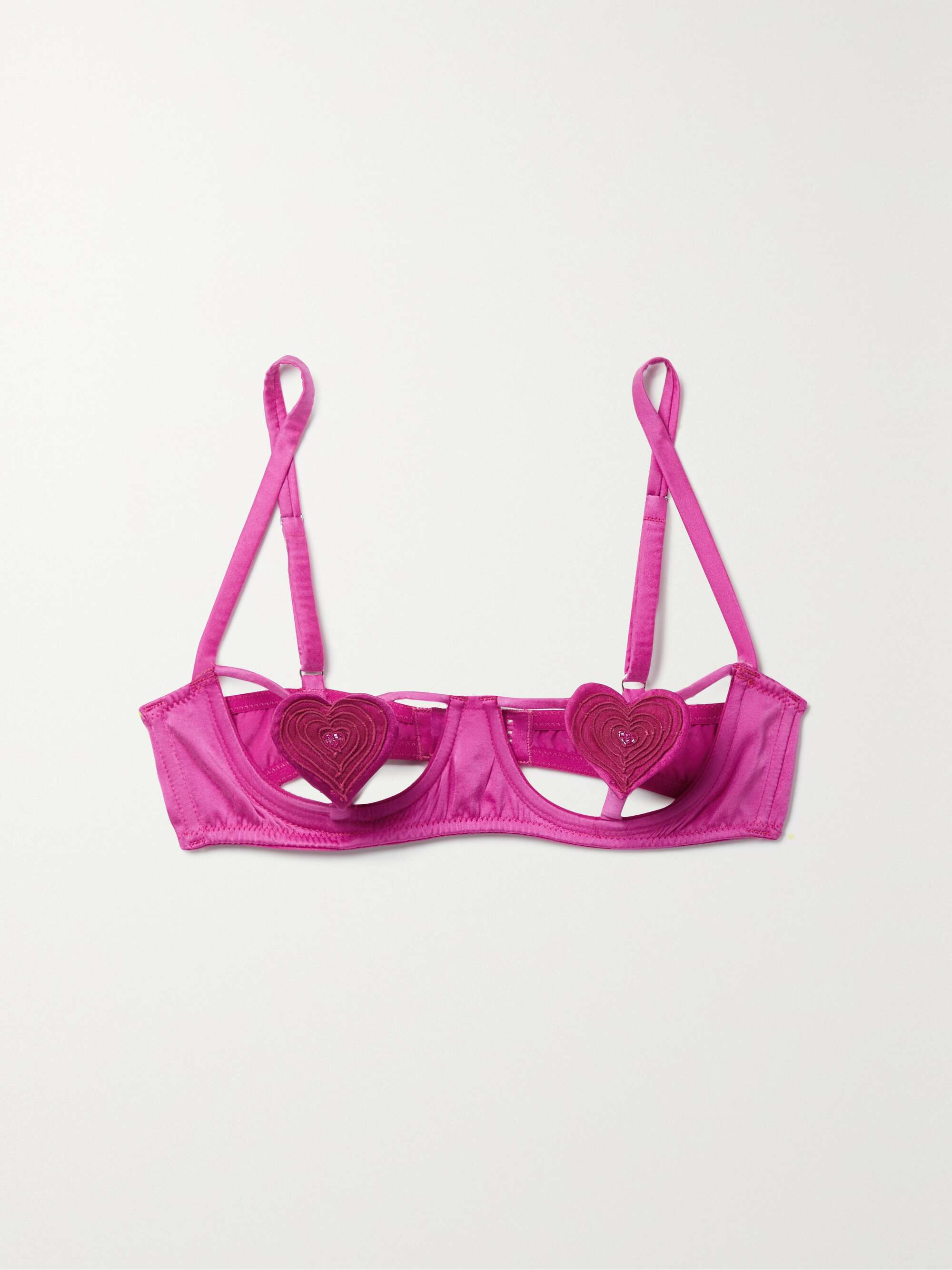 Novelty Heart cutout satin underwired balconette bra