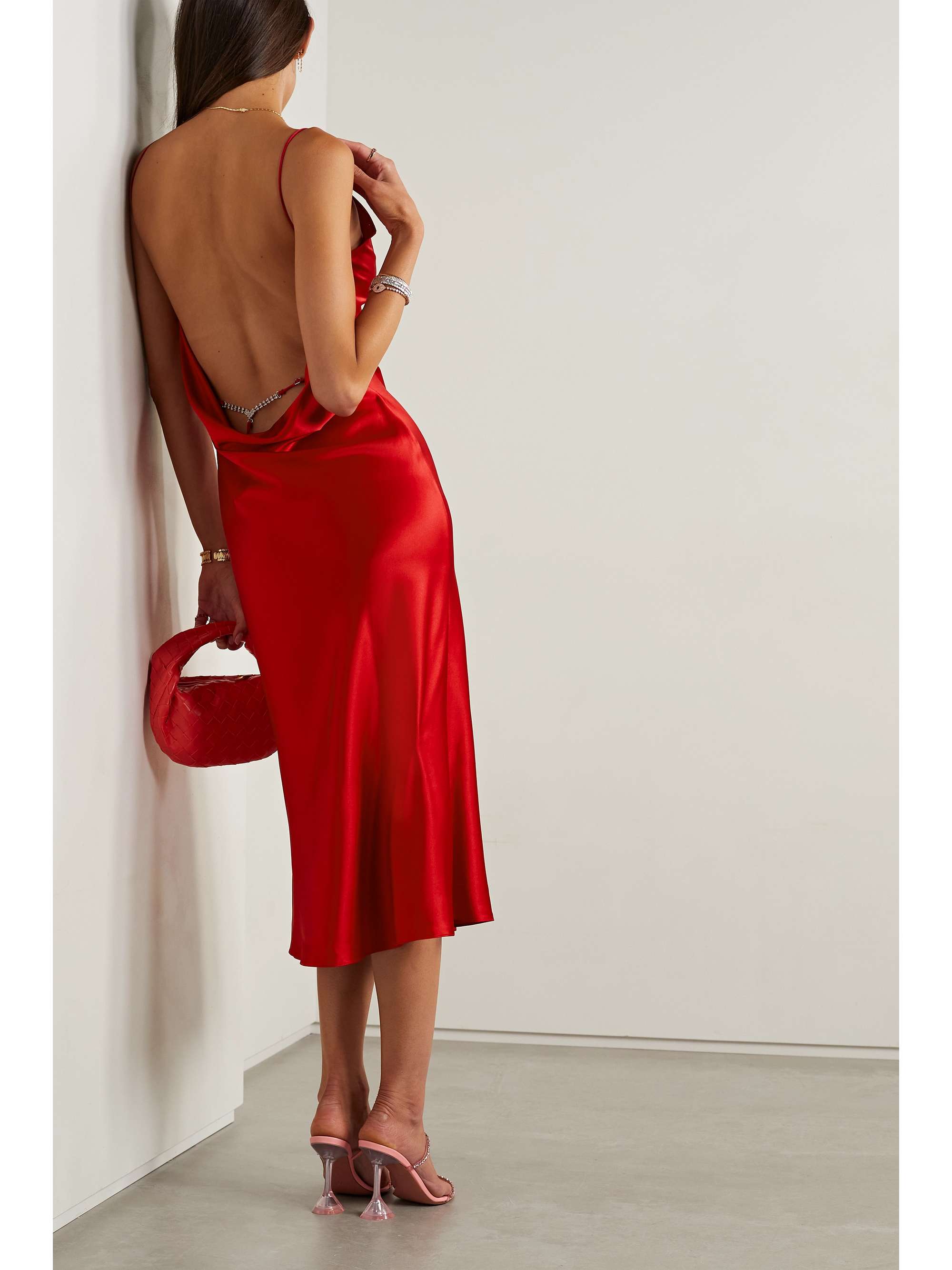 FLEUR DU MAL Open-back crystal-embellished silk-satin midi dress