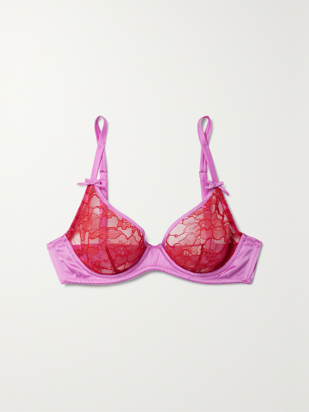 FLEUR DU MAL MAGNOLIA LEAVERS LACE AND SATIN UNDERWIRED SOFT-CUP BRA