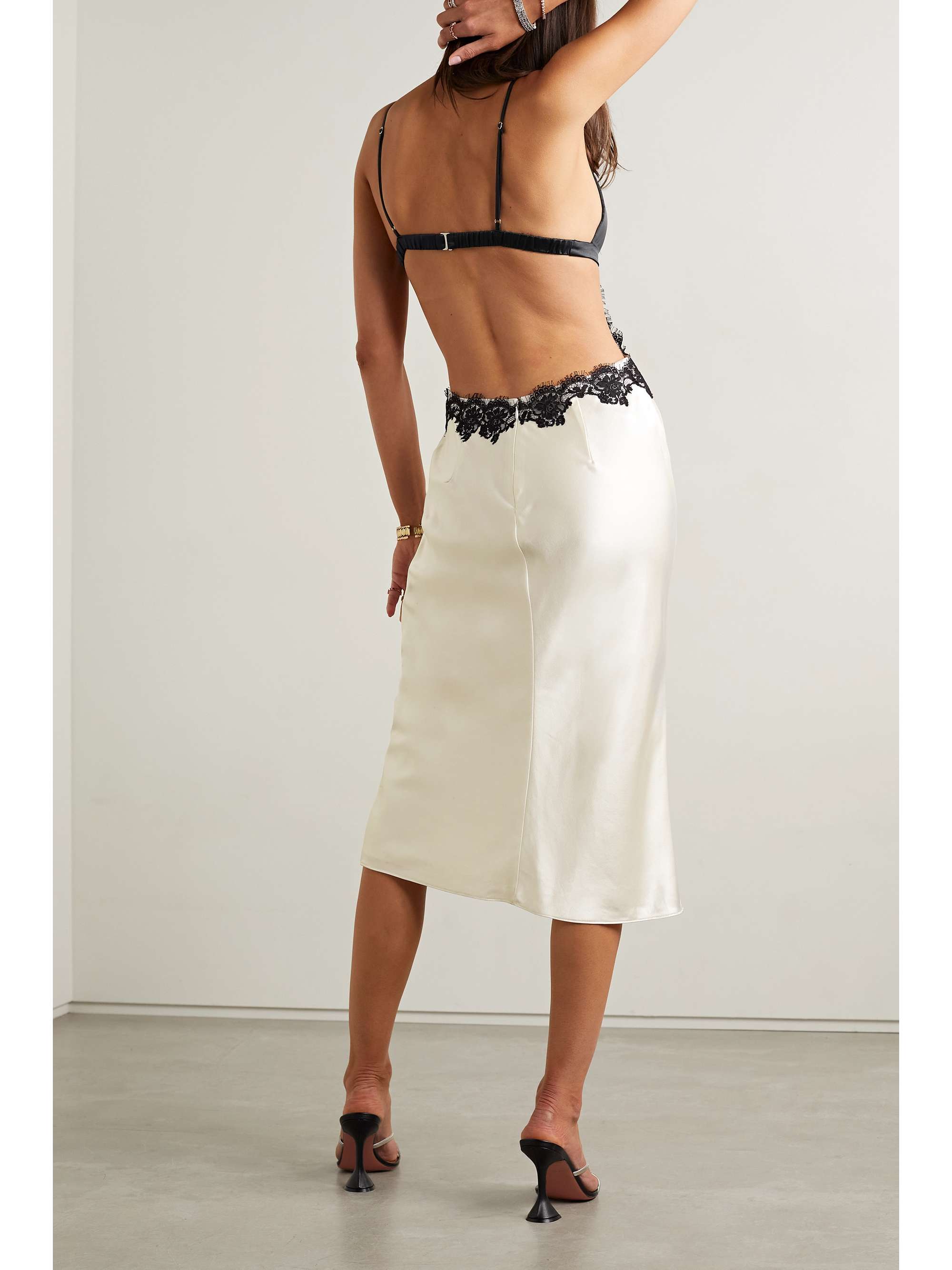 FLEUR DU MAL Cutout lace-trimmed satin midi dress