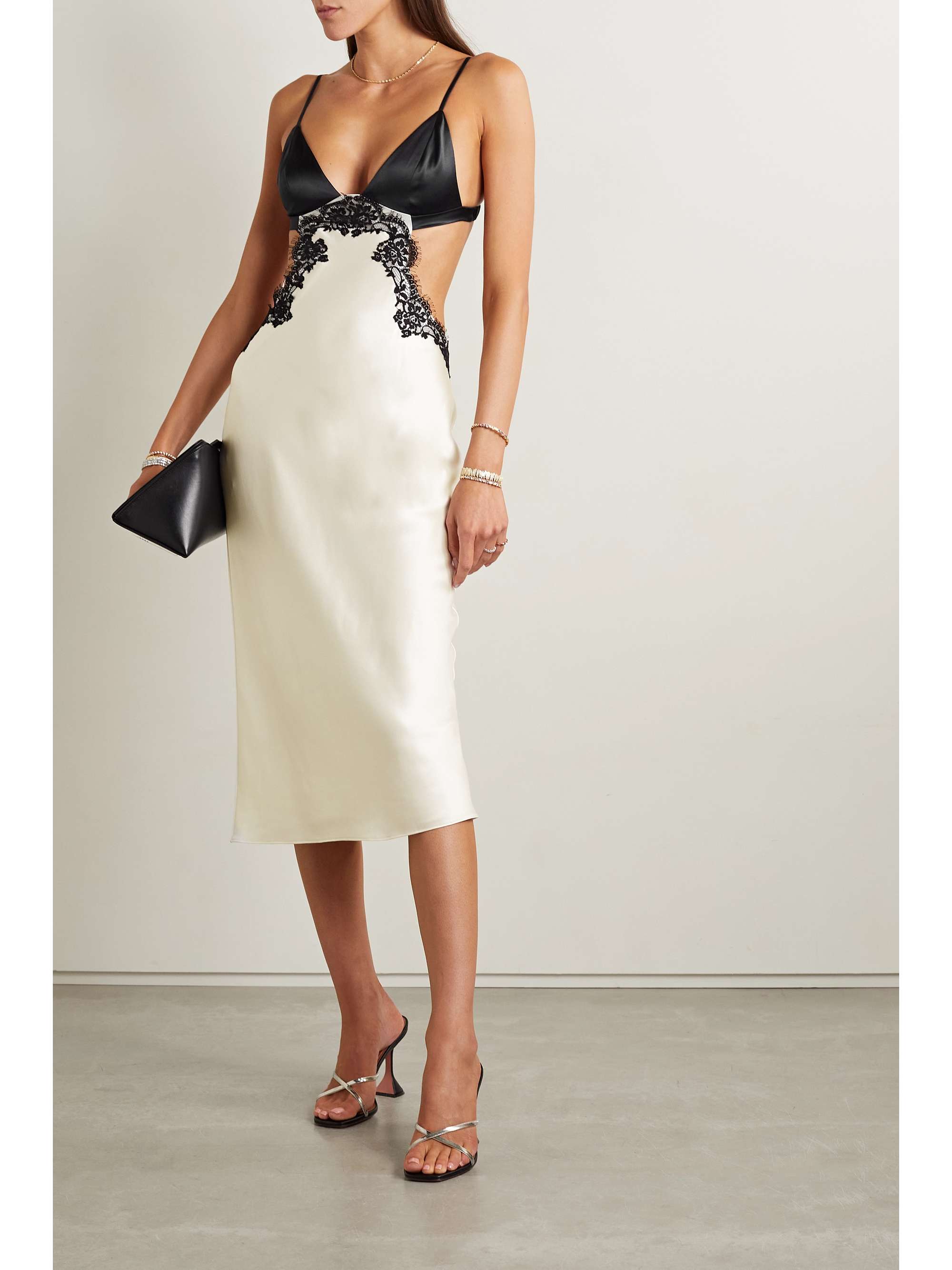 FLEUR DU MAL Cutout lace-trimmed satin midi dress