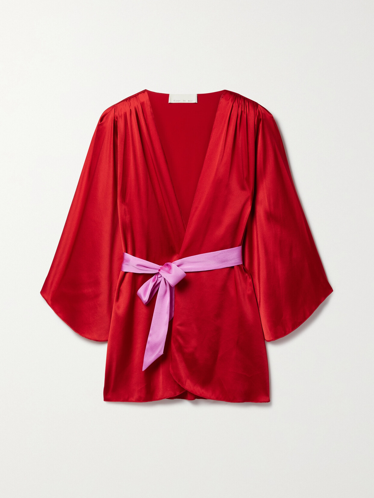 Fleur Du Mal Angel Belted Silk Robe In Rouge