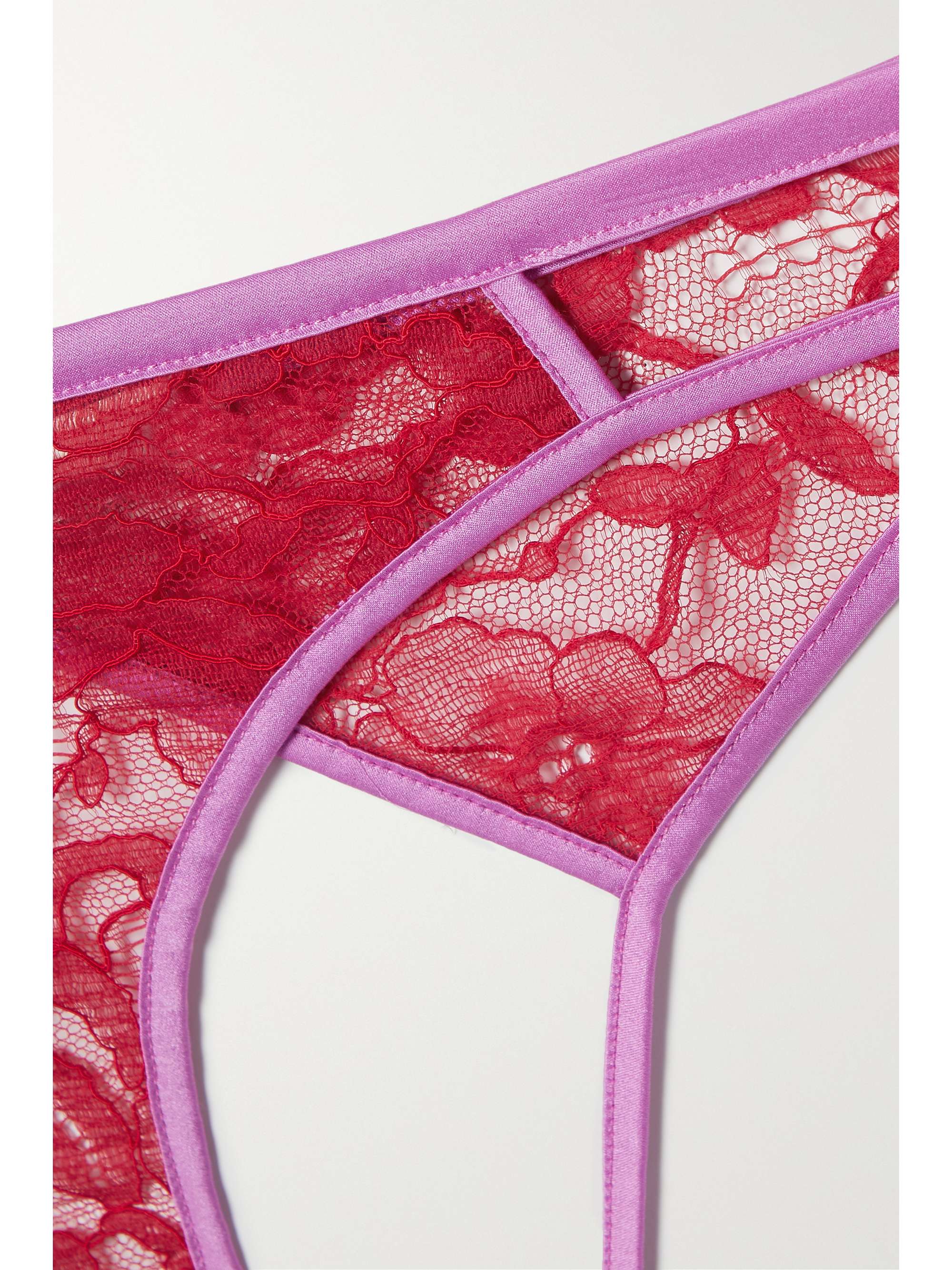 FLEUR DU MAL Magnolia cutout Leavers lace stretchsilk satin briefs