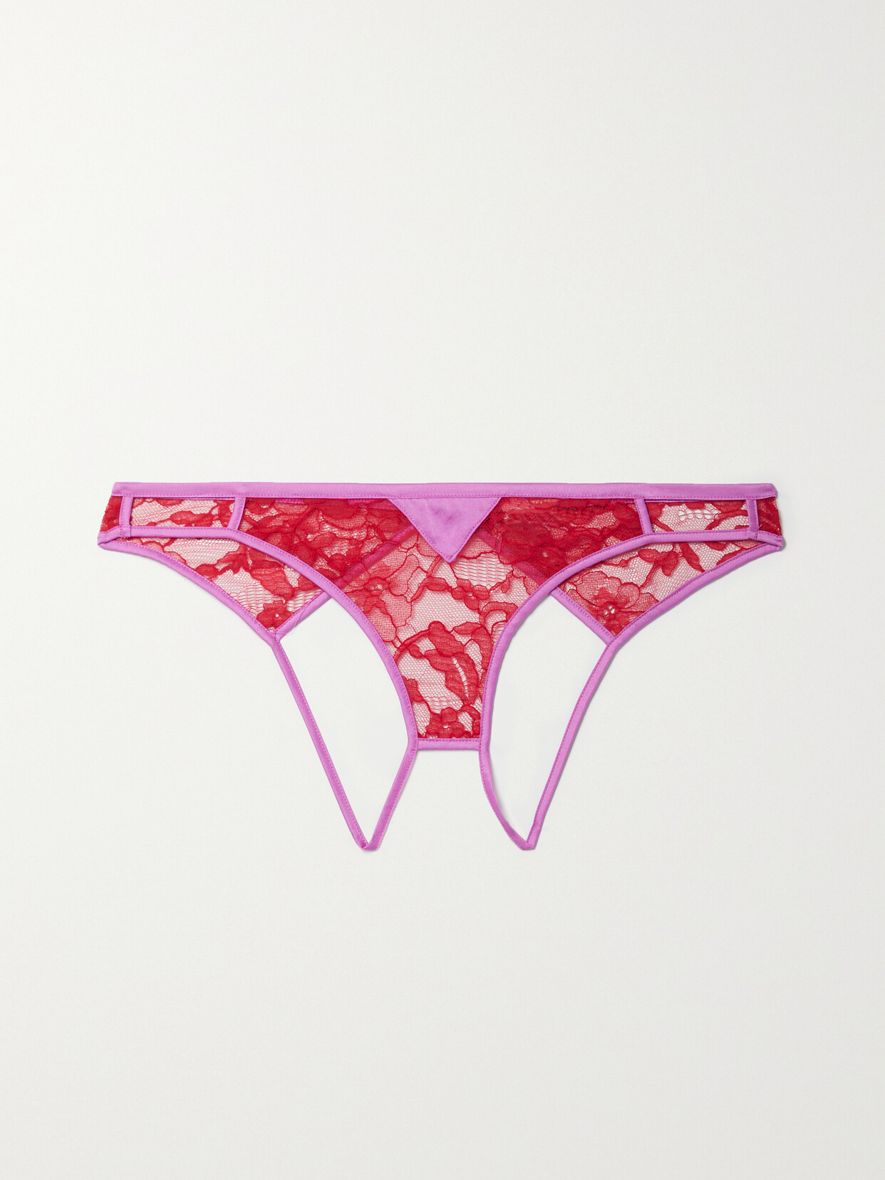 FLEUR DU MAL MAGNOLIA CUTOUT LEAVERS LACE STRETCH-SILK SATIN BRIEFS