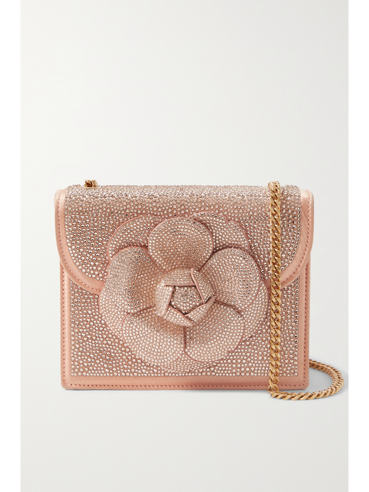 Oscar De La Renta Tro Mini Crystal-embellished Satin Shoulder Bag In Orange