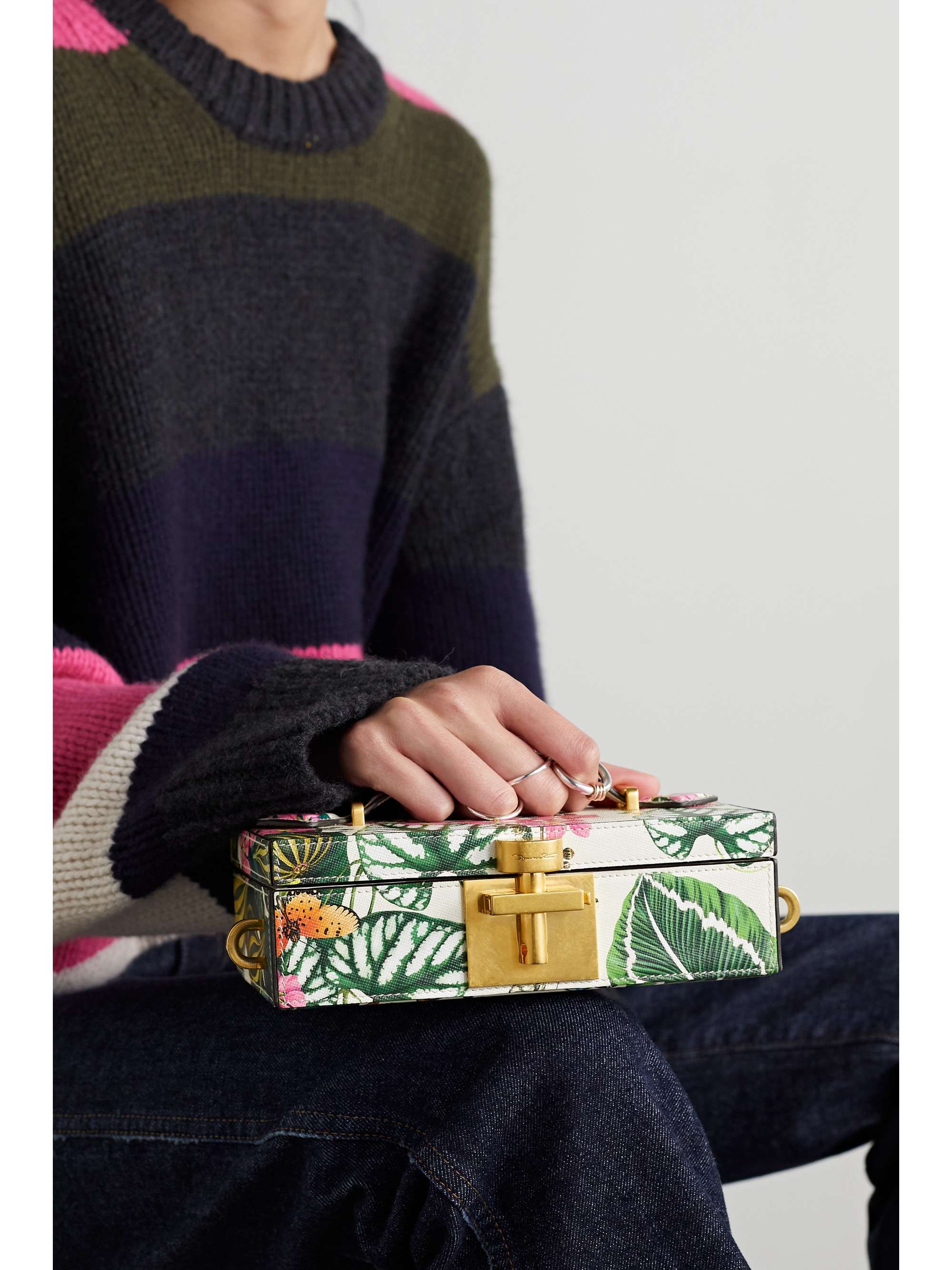 OSCAR DE LA RENTA Alibi Clutch aus strukturiertem Leder mit Blumenprint