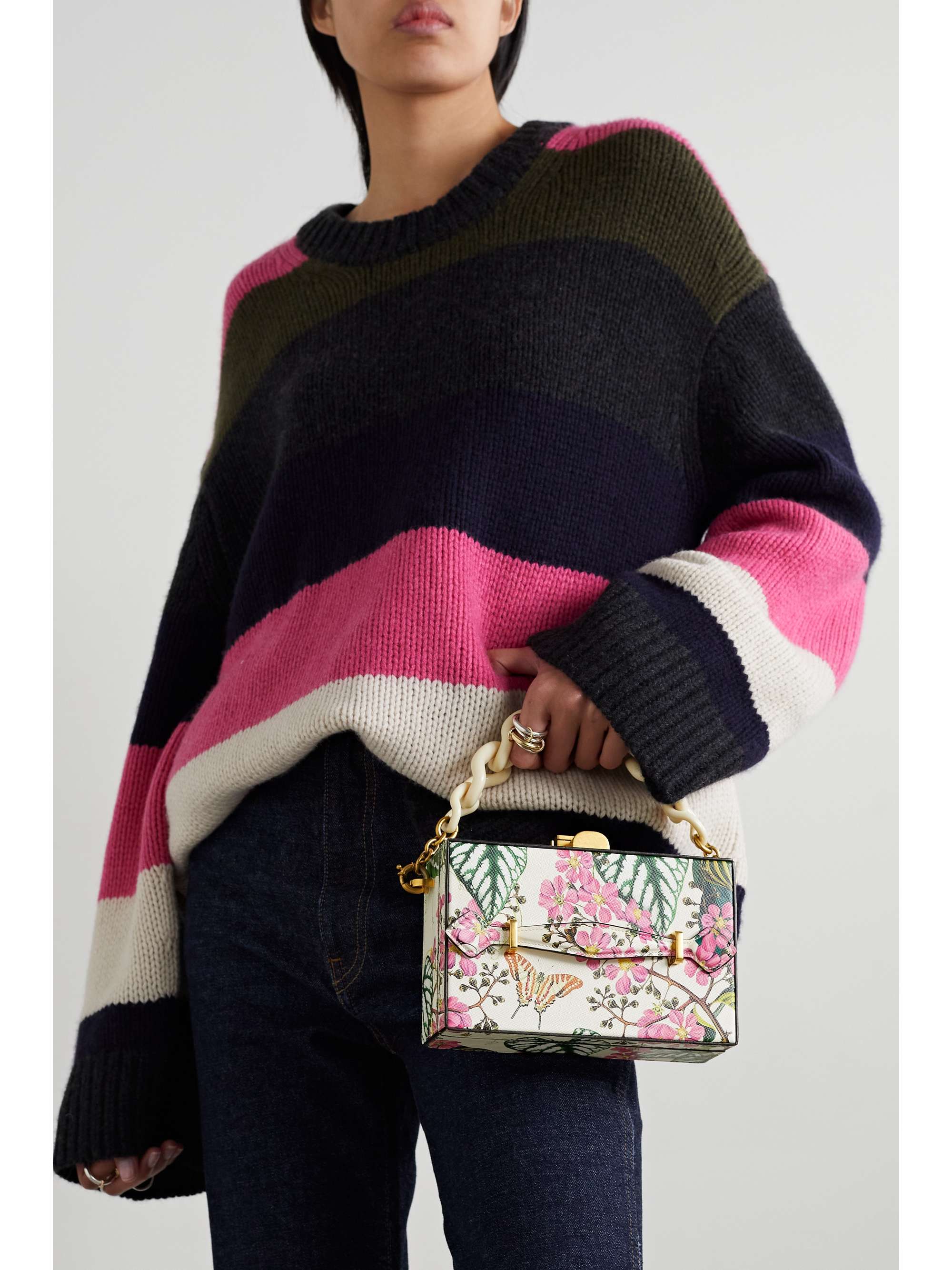 OSCAR DE LA RENTA Alibi Clutch aus strukturiertem Leder mit Blumenprint
