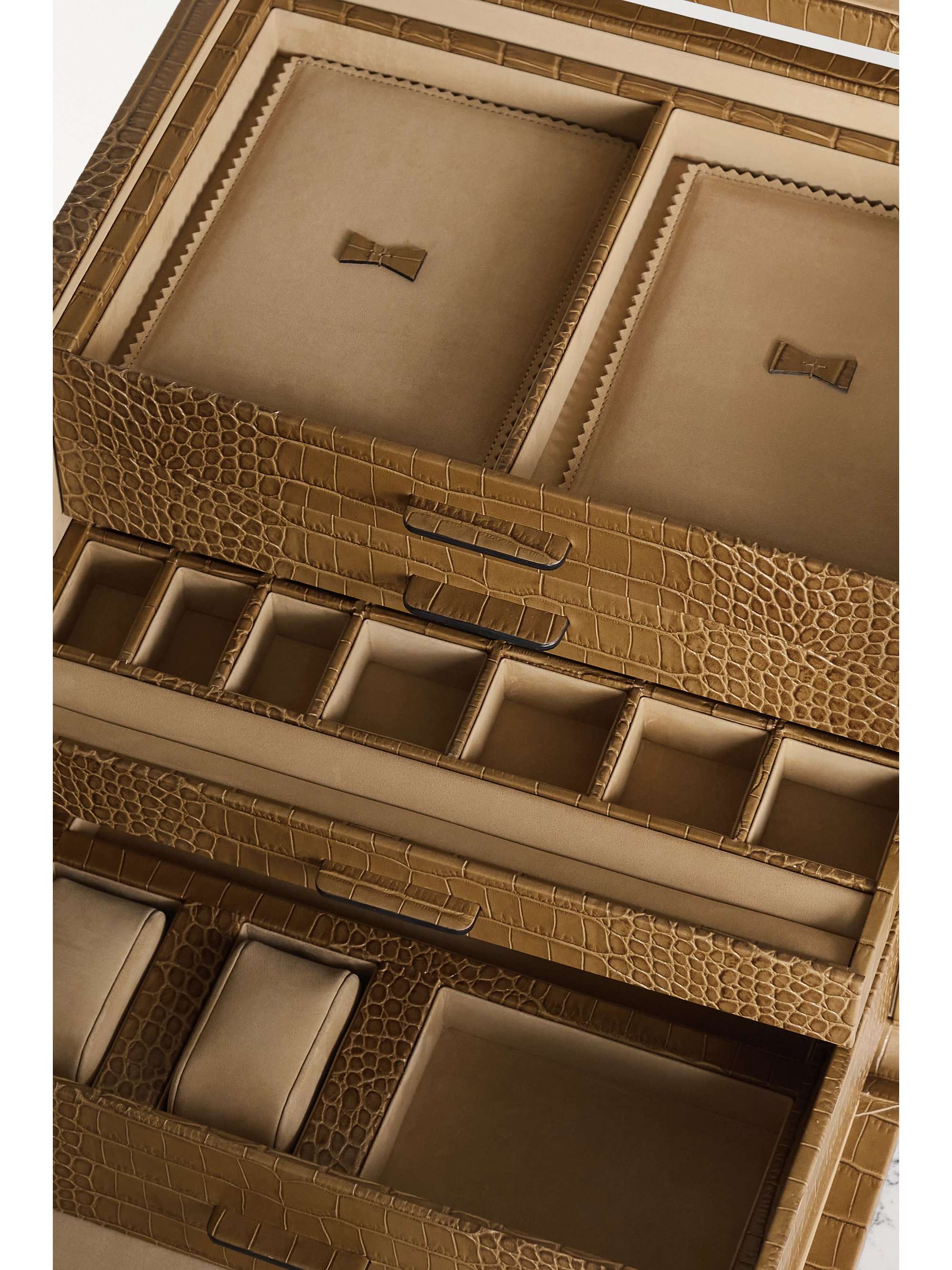 SMYTHSON Boîte à bijoux en cuir effet croco Deluxe Mara