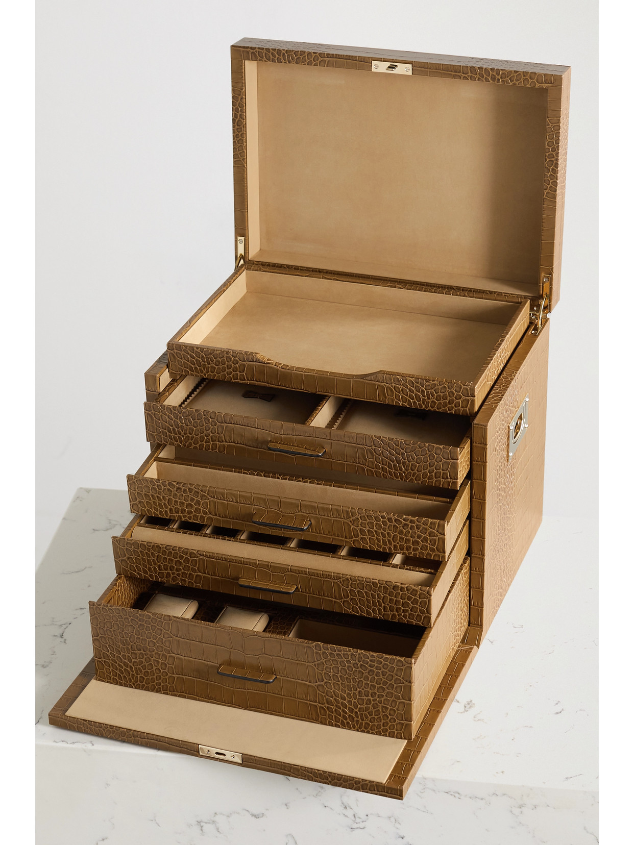Smythson Deluxe Mara Croc-effect Leather Jewelry Box