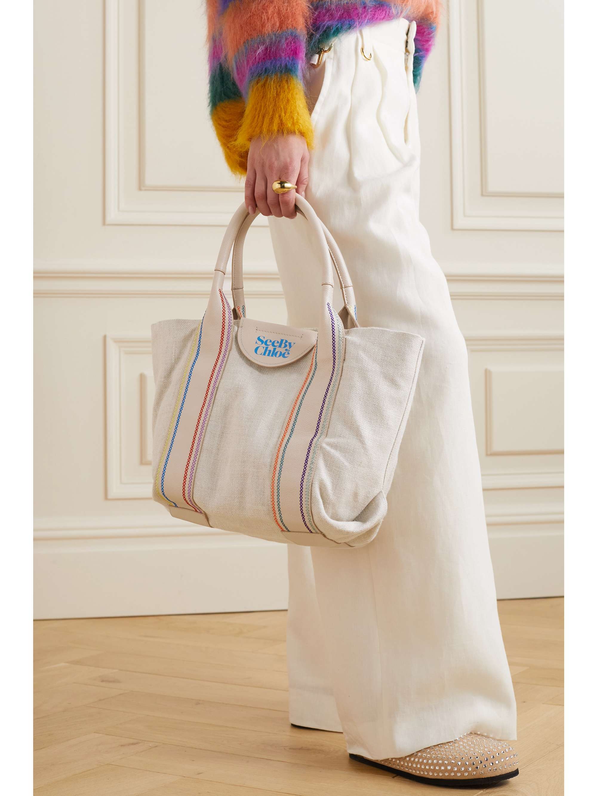 SEE BY CHLOÉ Laetizia embroidered leather-trimmed canvas tote