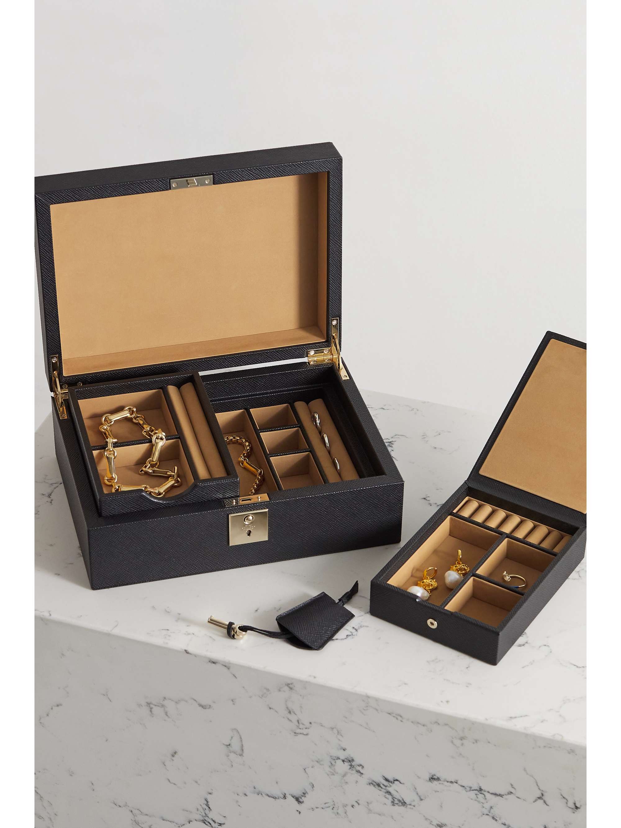 SMYTHSON Panama textured-leather jewelry box and travel tray