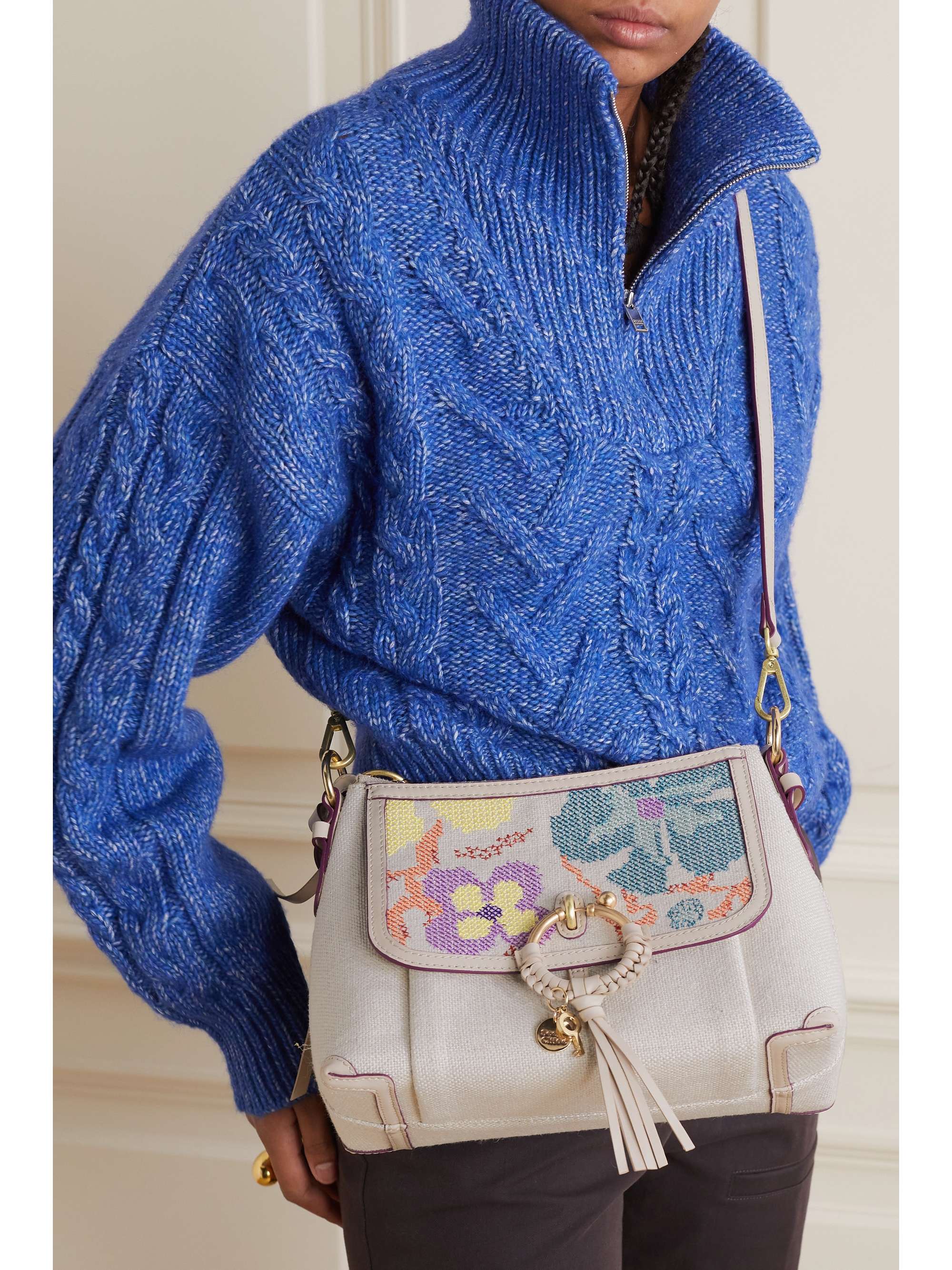 SEE BY CHLOÉ Embroidered leathertrimmed canvas shoulder bag NETAPORTER