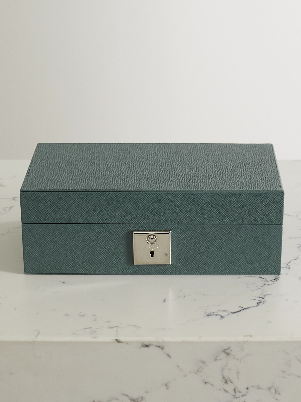 Smythson Panama Textured-leather Watch Box In Blue