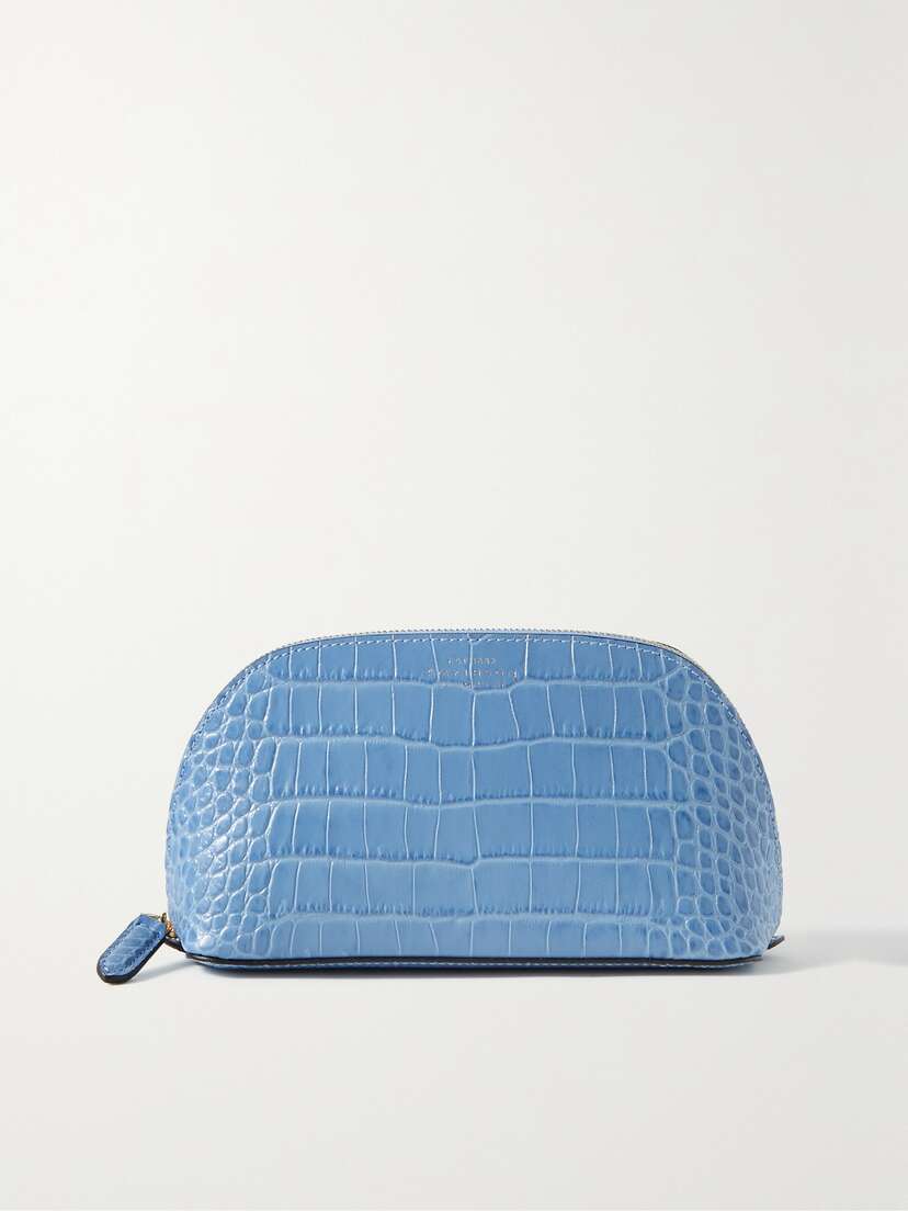 Smythson Mara Croc-effect Leather Cosmetic Case