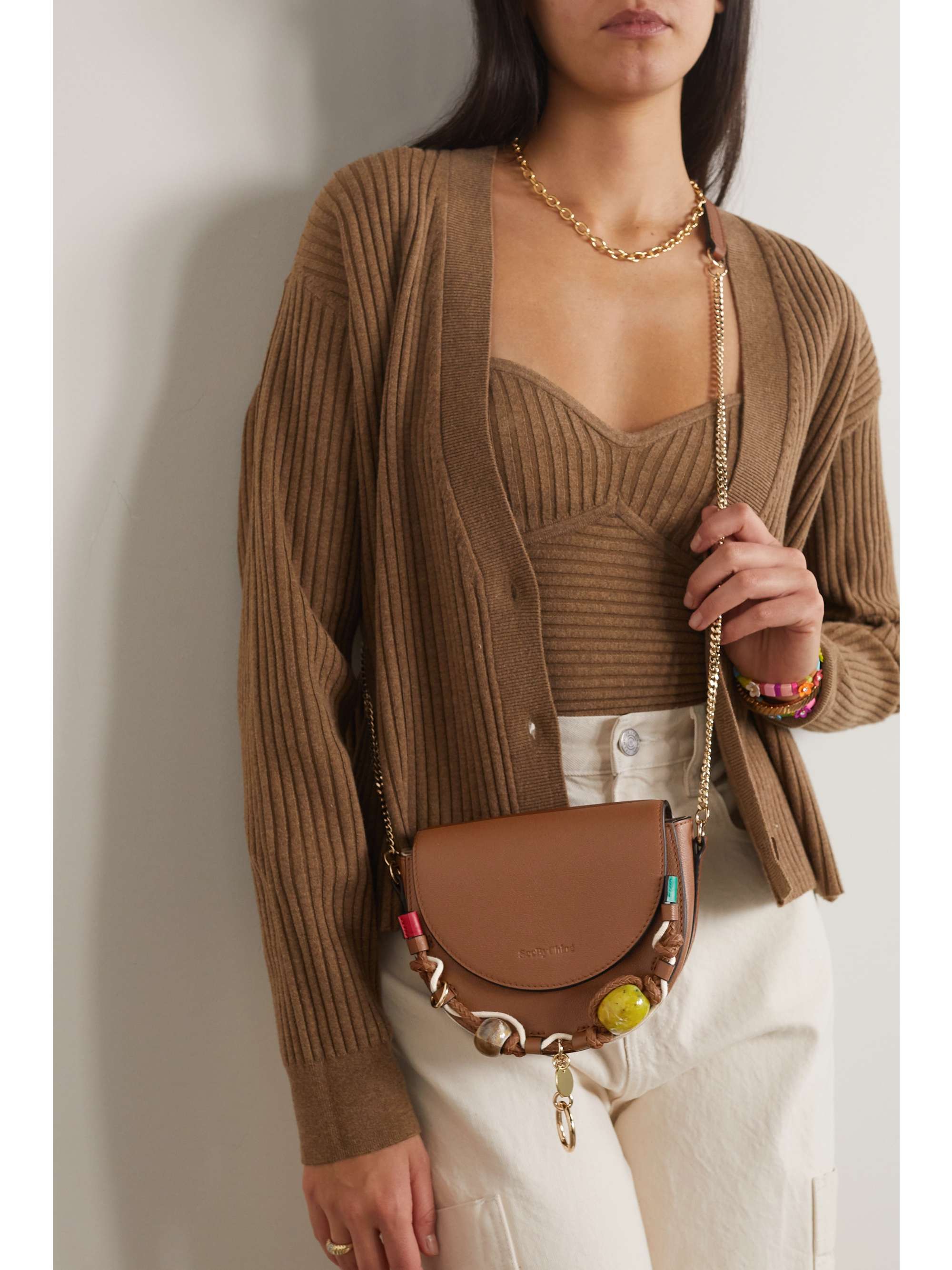 SEE BY CHLOÉ Mara embellished textured-leather shoulder bag