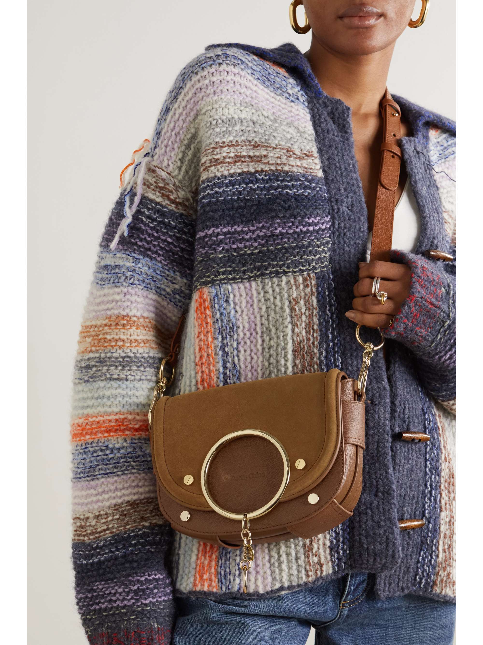 SEE BY CHLOÉ Mara embellished suede and leather shoulder bag