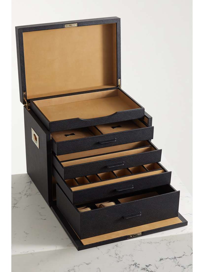 Smythson Deluxe Panama Textured-leather Jewelry Box