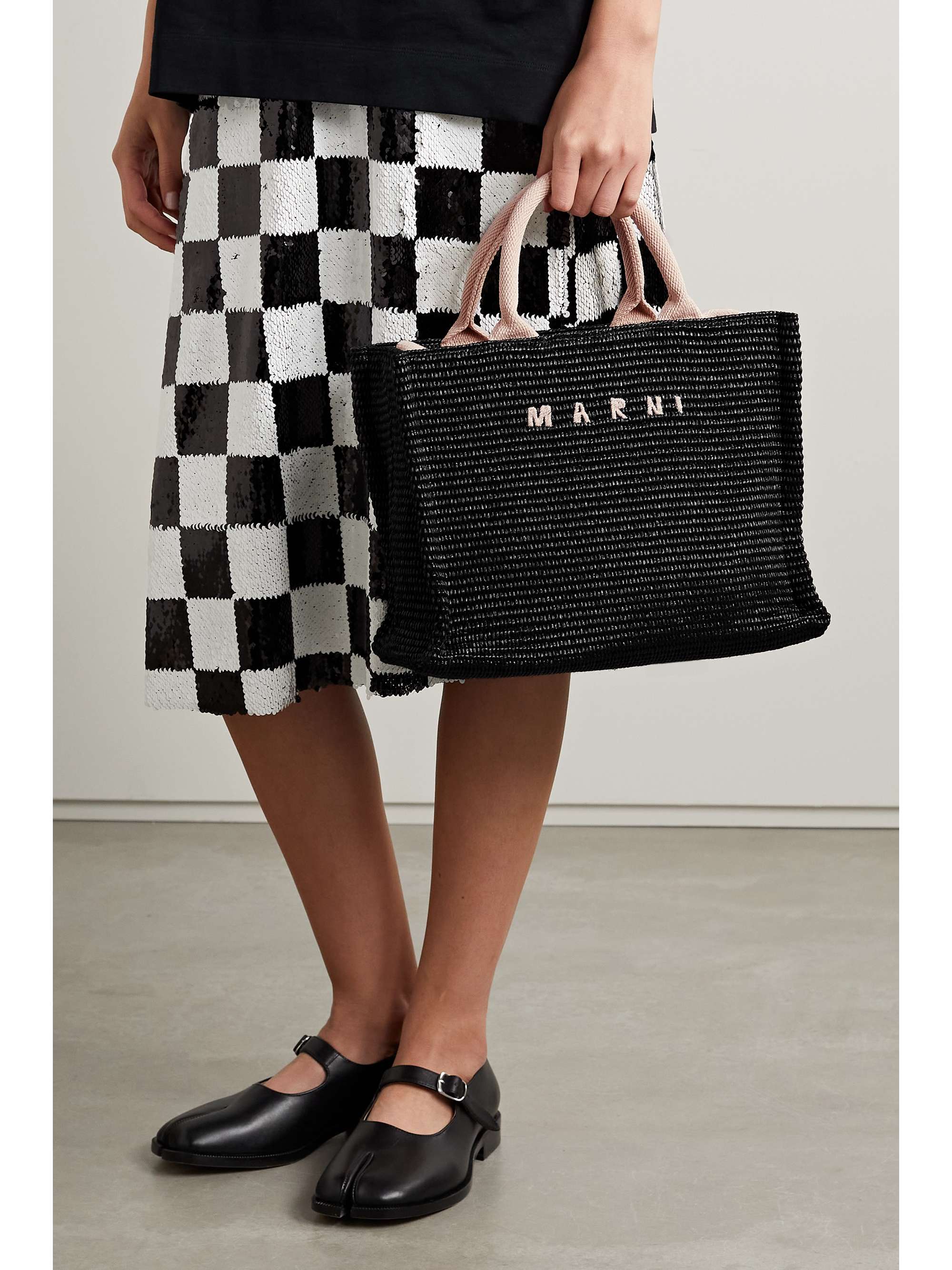MARNI Embroidered raffia tote