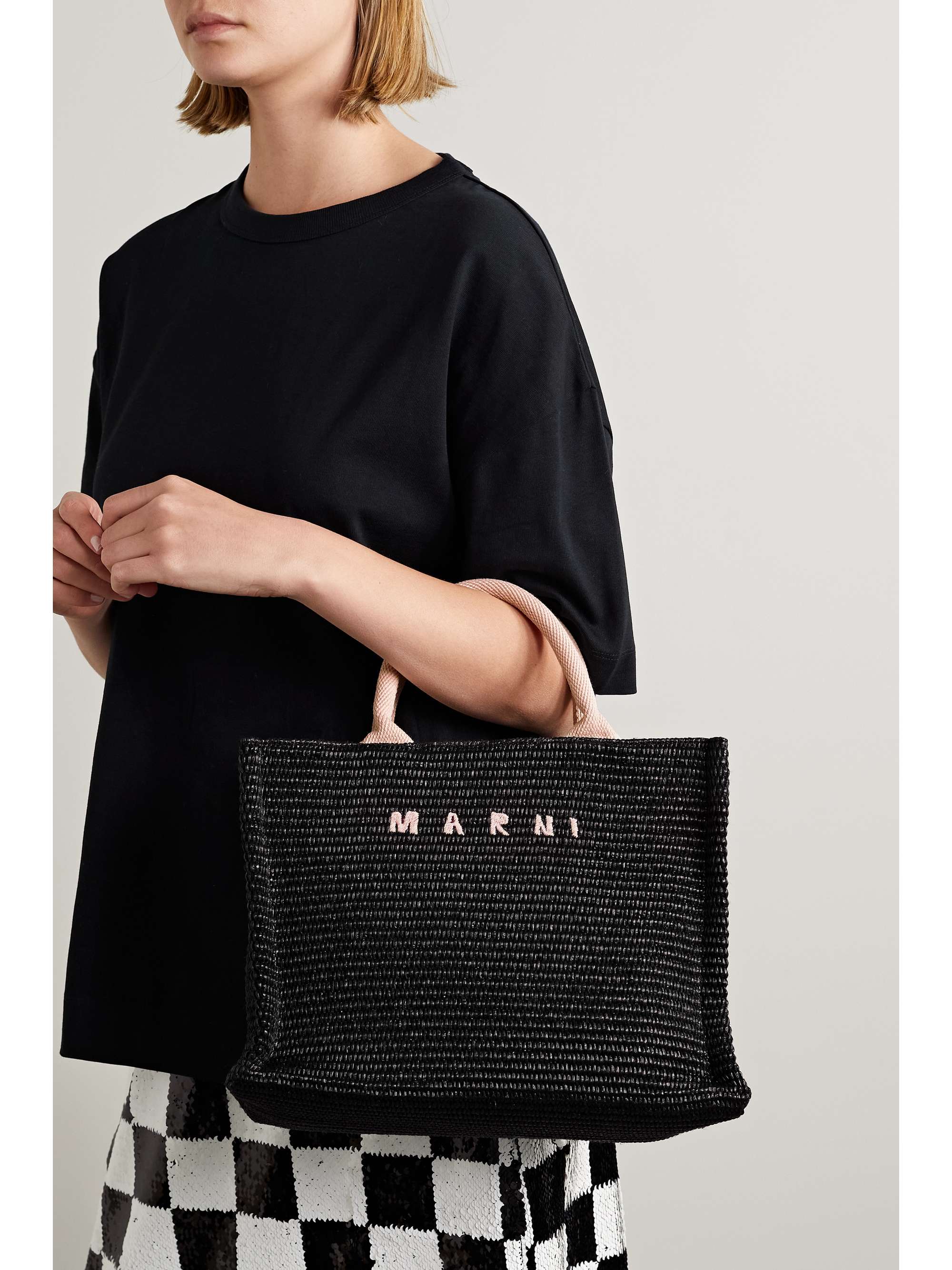 MARNI Embroidered raffia tote