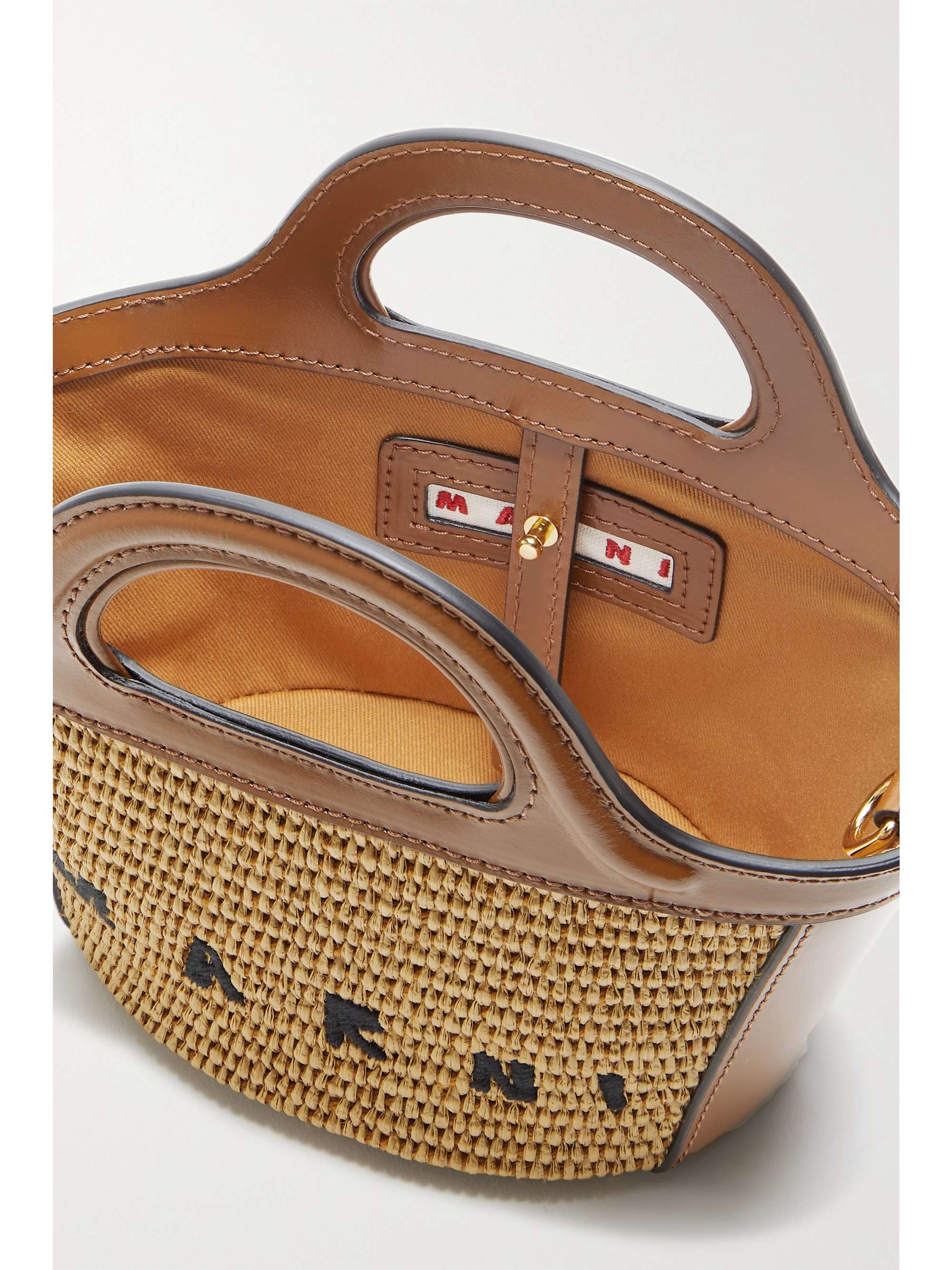 Tropicalia micro embroidered raffia and leather tote