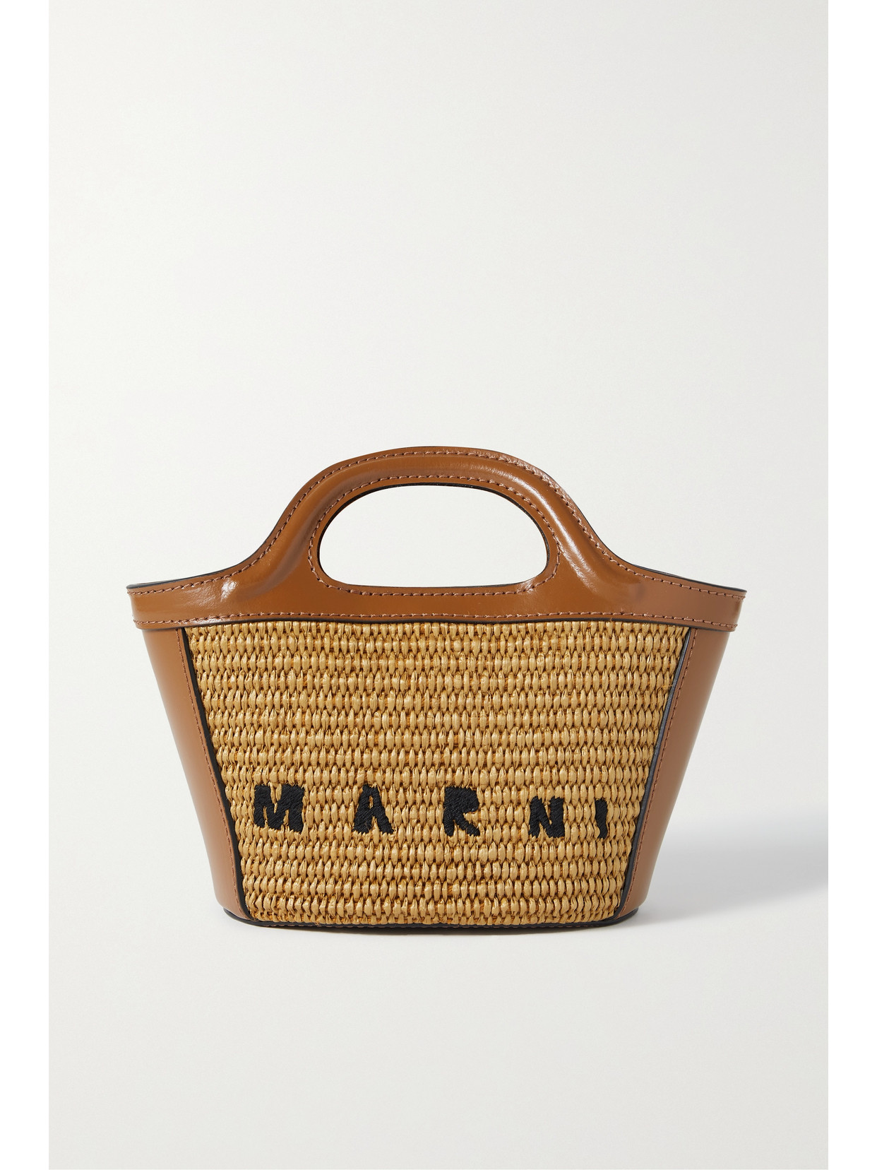 Marni - Tropicalia Micro Embroidered Raffia And Leather Tote - Brown