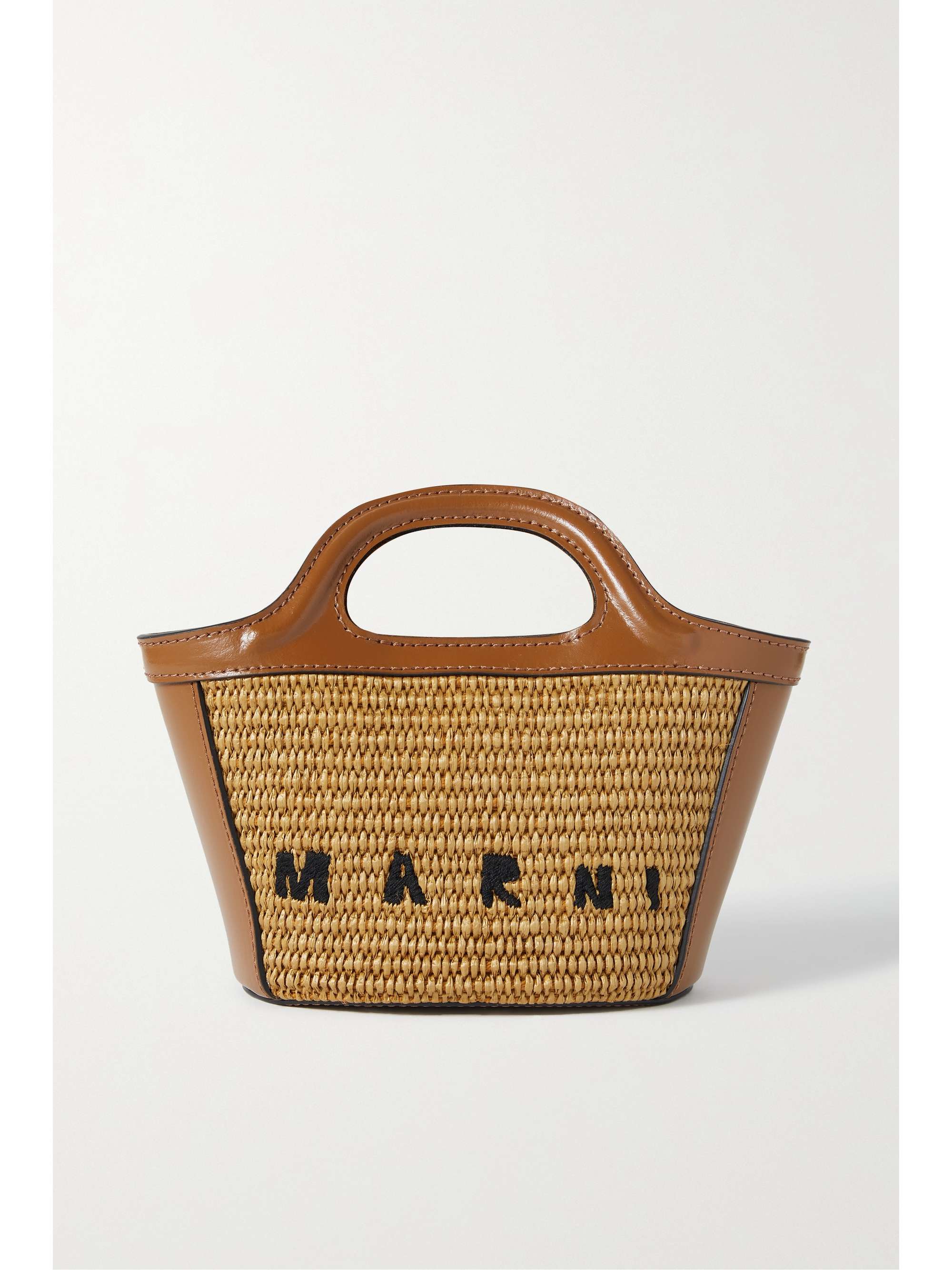 Tropicalia micro embroidered raffia and leather tote