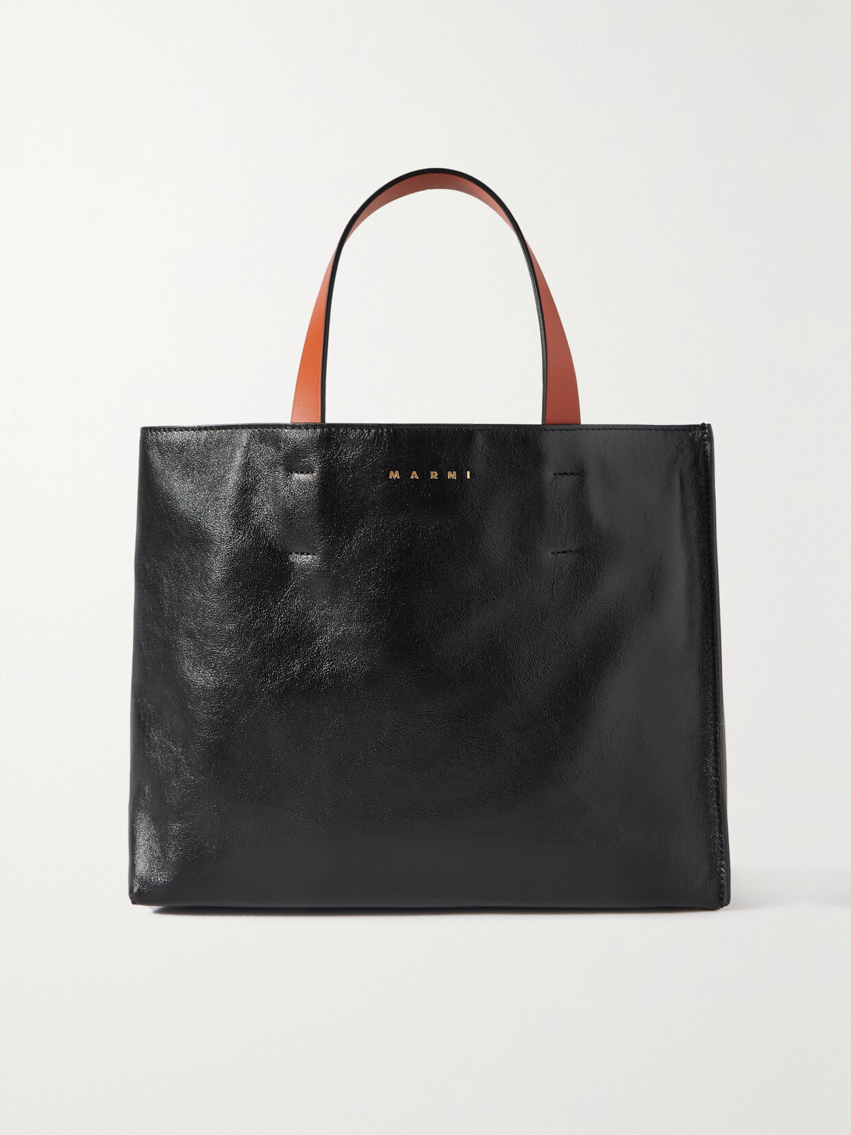 MARNI MUSEO SMALL colour-BLOCK GLOSSED-LEATHER TOTE