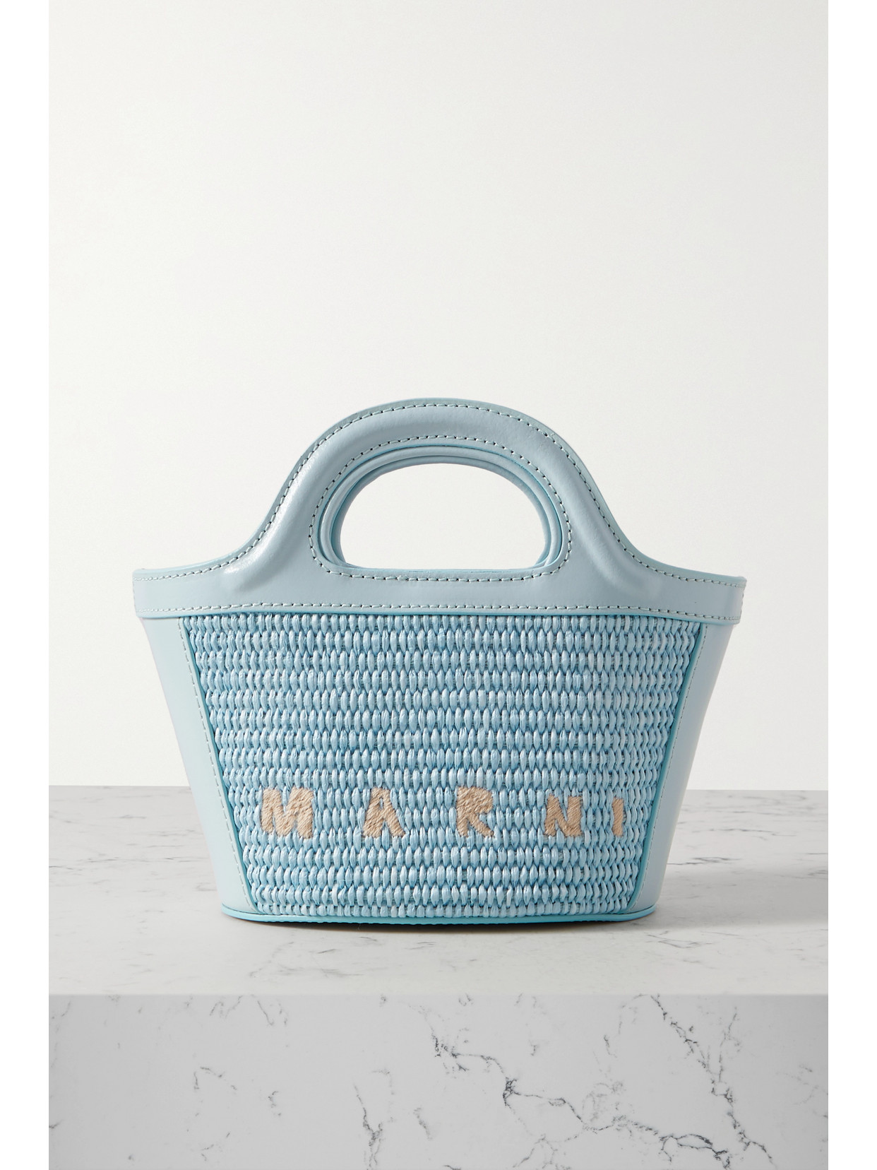 Marni - Tropicalia Micro Embroidered Raffia And Leather Tote - Blue