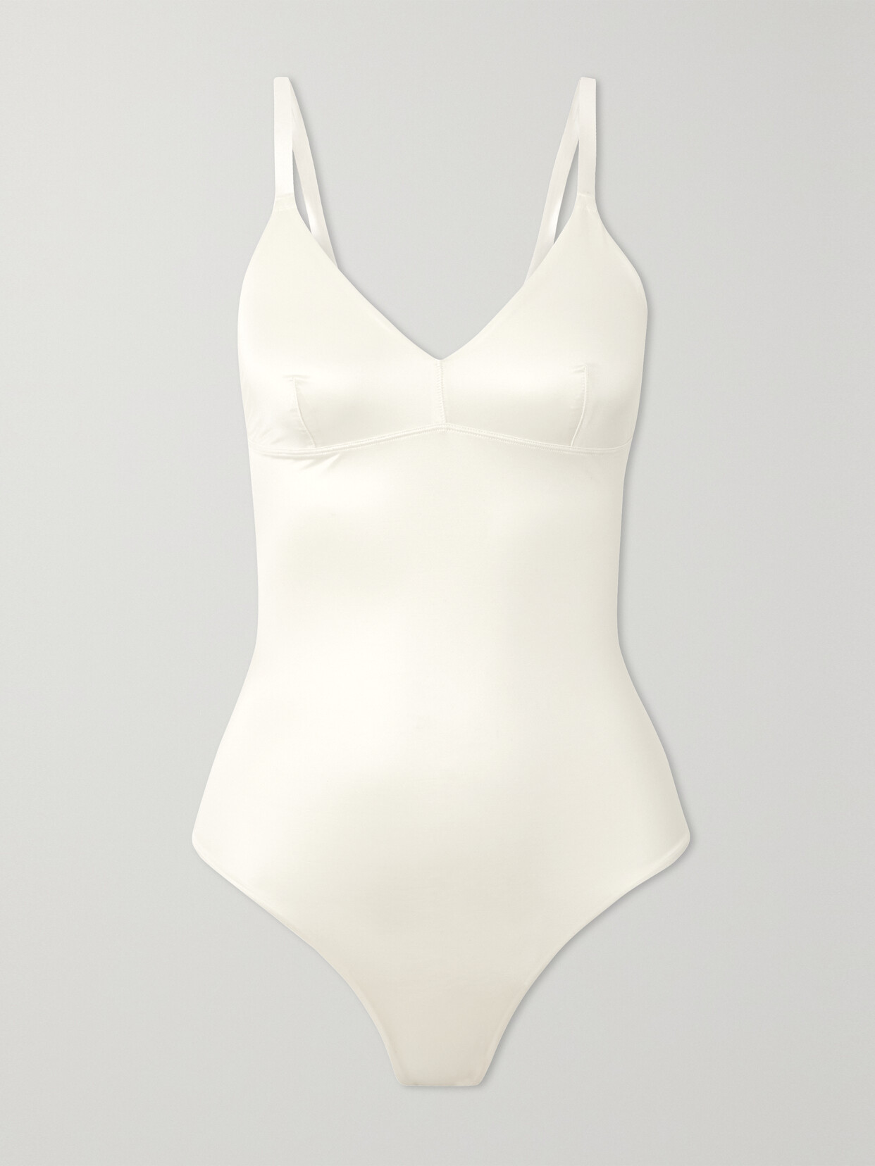 Spanx - Shaping Satin Thong Bodysuit - Cream