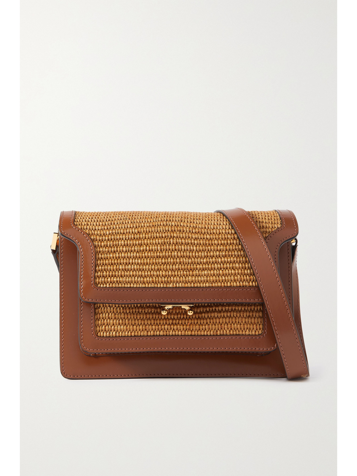 Marni - Trunk Medium Leather-trimmed Raffia Shoulder Bag - Brown