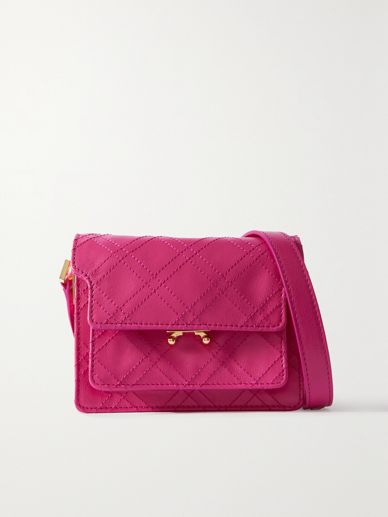 Marni - Trunk Mini Topstitched Glossed-leather Shoulder Bag - Pink