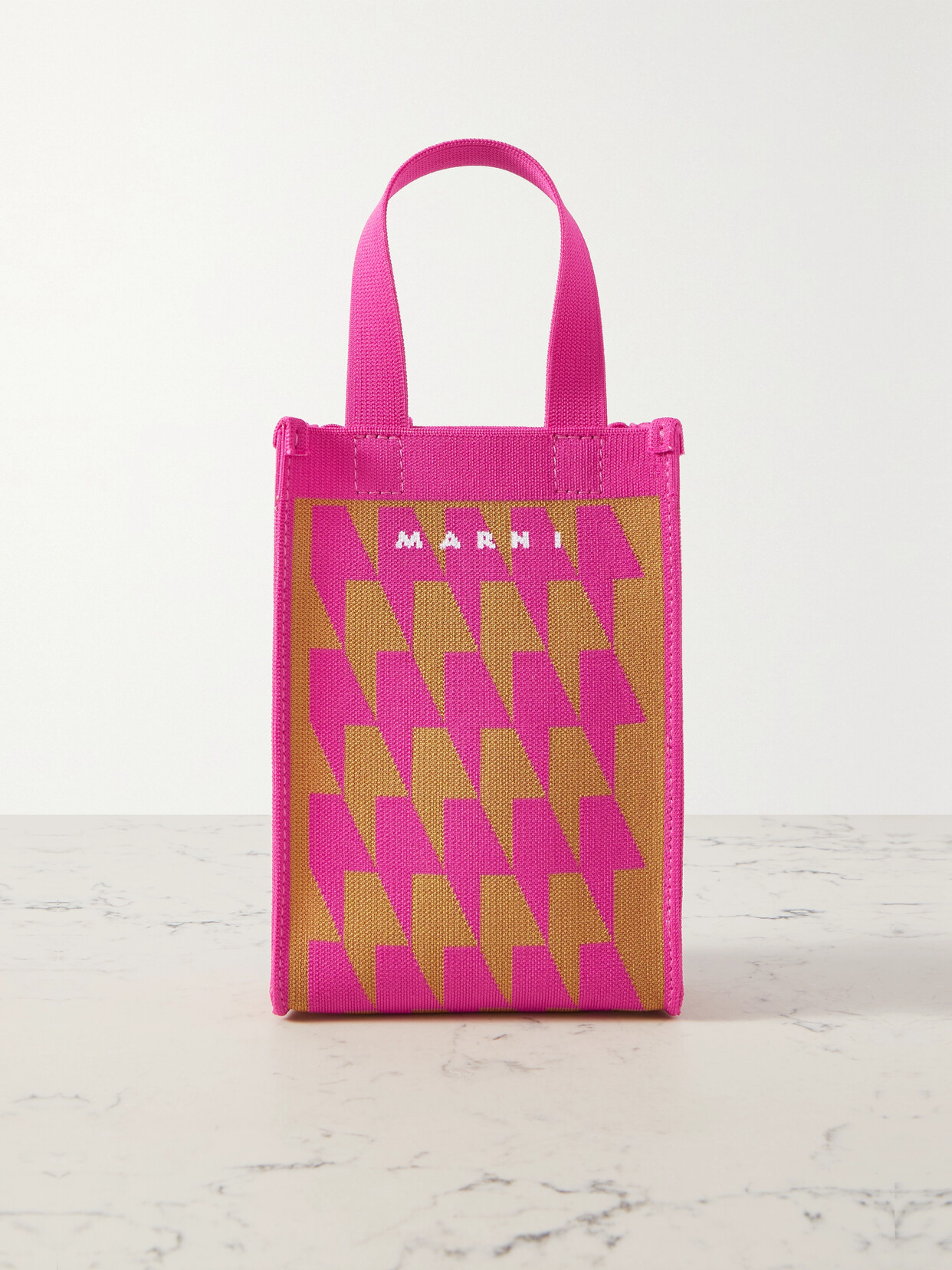 Marni - Nano Houndstooth Canvas-jacquard Tote - Pink