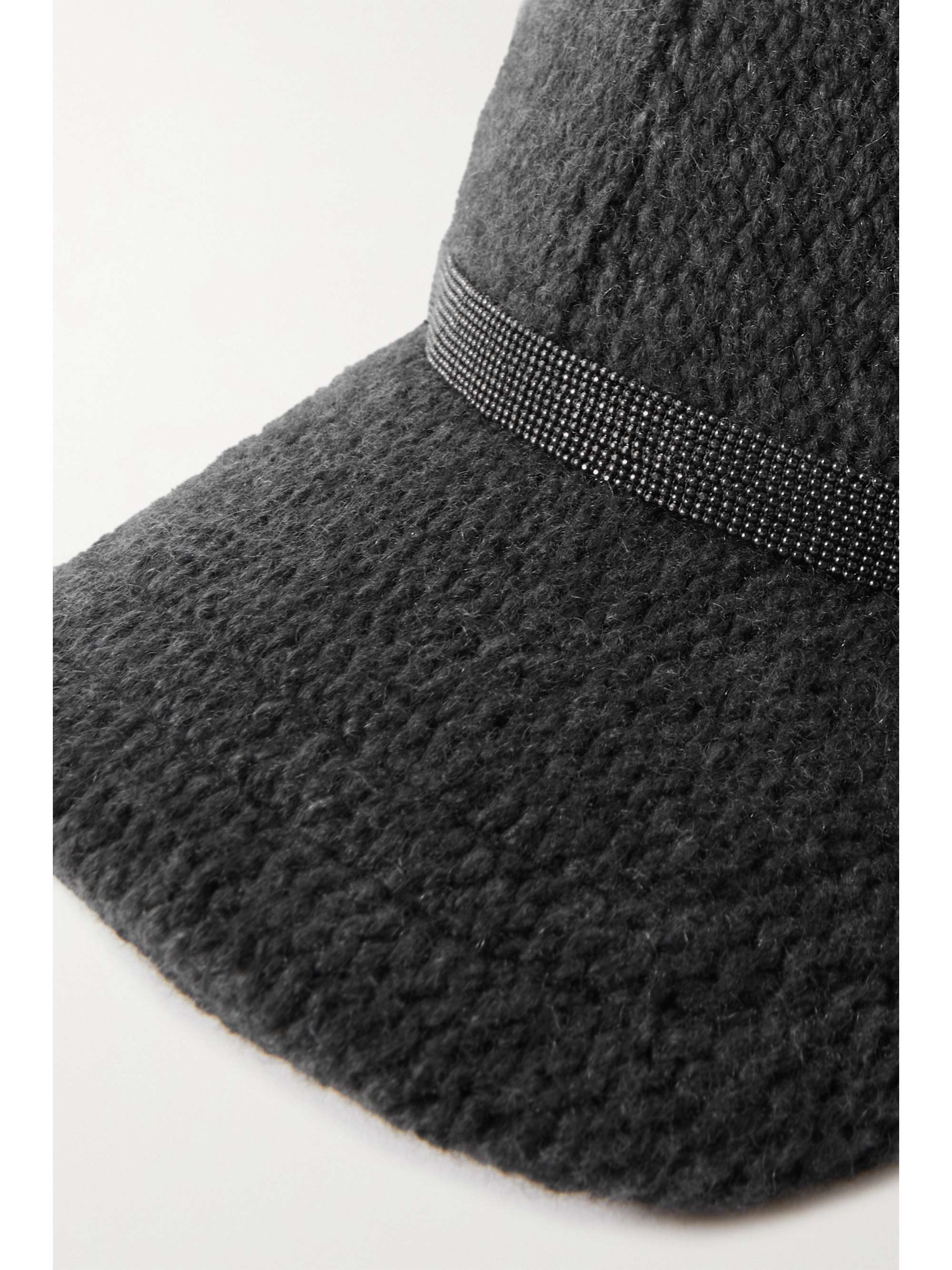 BRUNELLO CUCINELLI Baseballkappe aus Kaschmir mit Lederbesätzen und Zierperlen