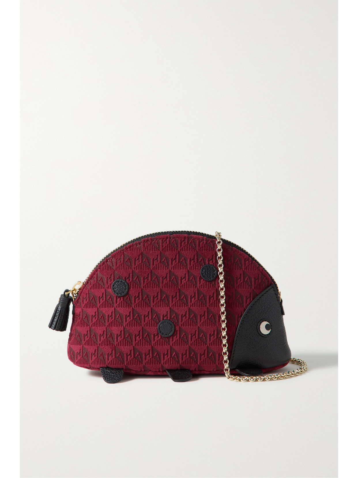 Anya Hindmarch - Ladybird Textured Leather-trimmed Velvet-jacquard Shoulder Bag - Burgundy