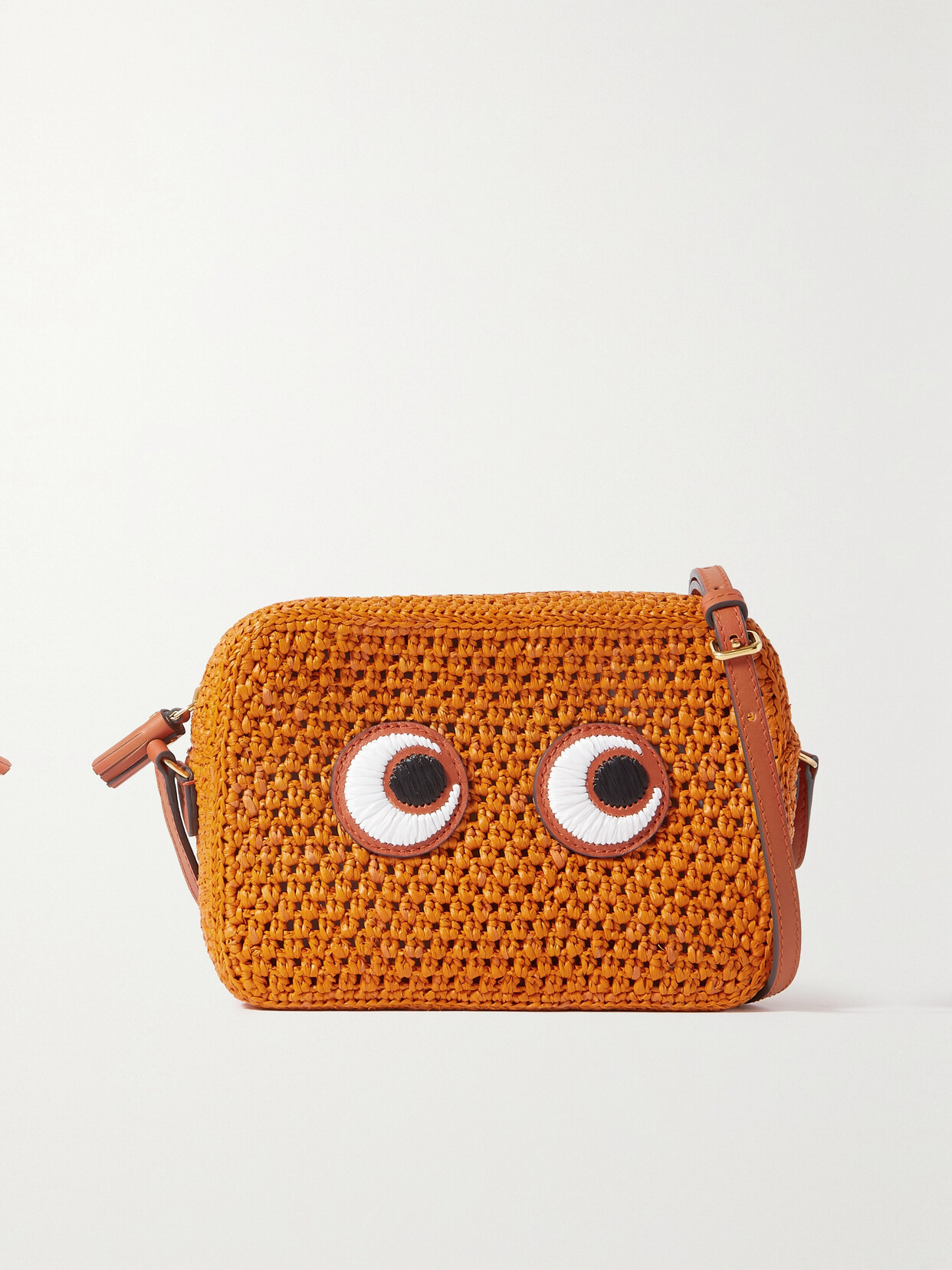 Anya Hindmarch - Eyes Leather-trimmed Raffia Shoulder Bag - Orange