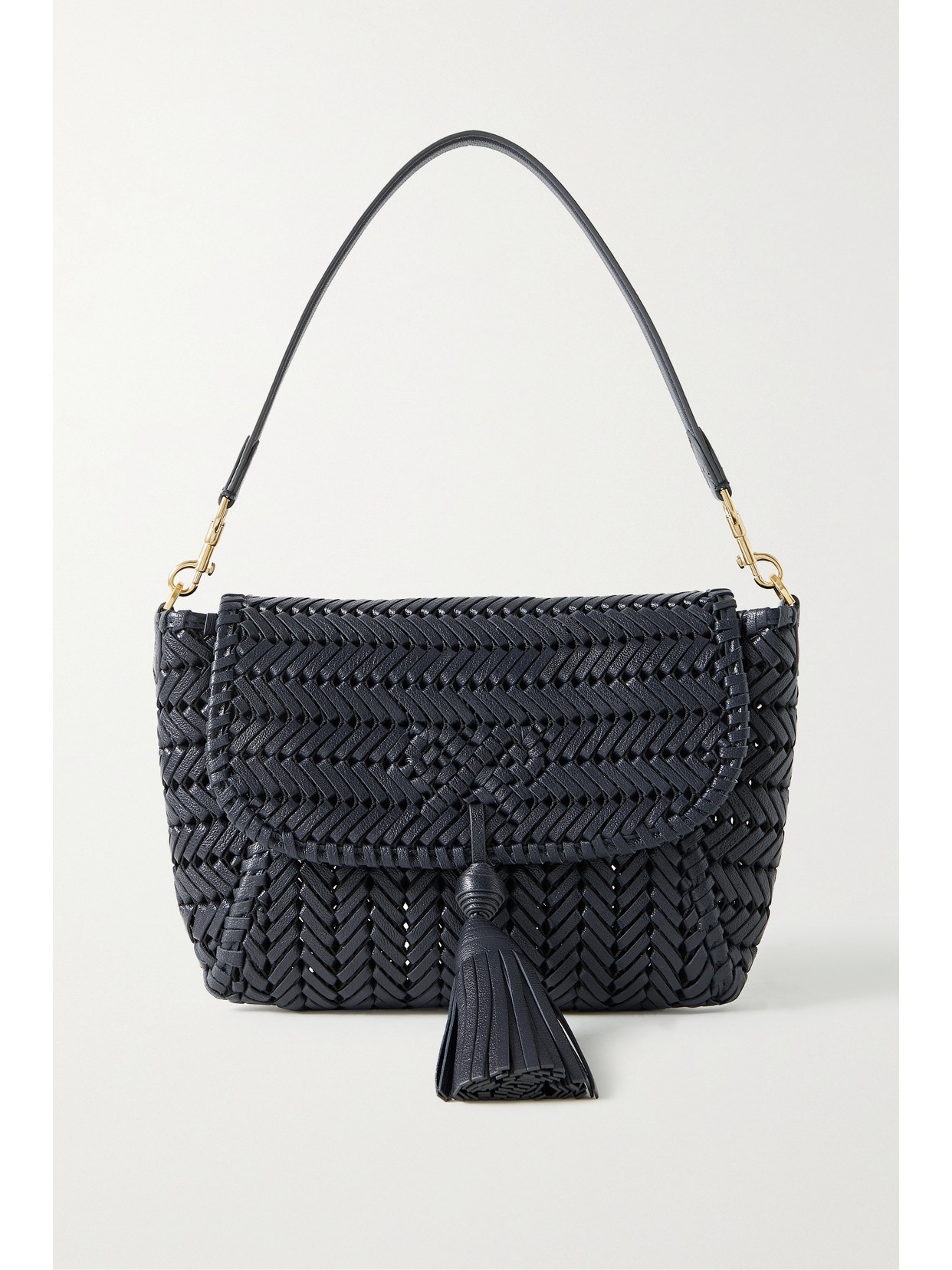 Anya Hindmarch - The Neeson Tasseled Woven Textured-leather Shoulder Bag - Blue