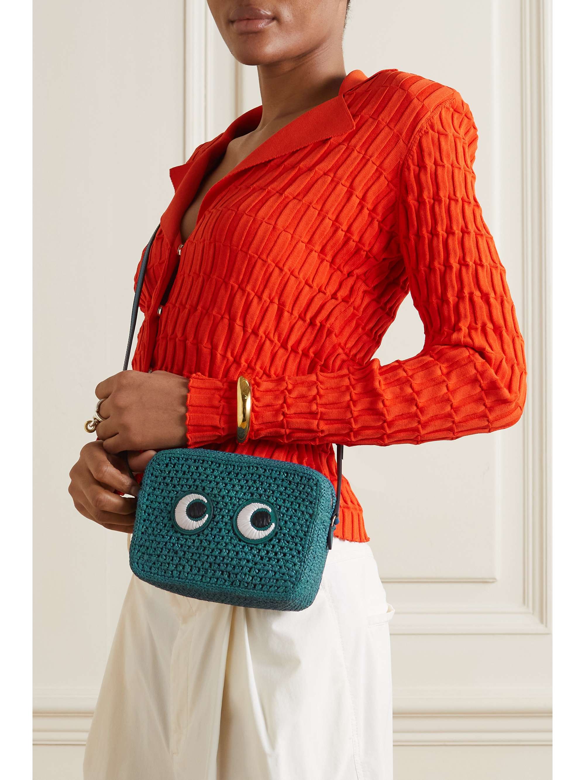 ANYA HINDMARCH Eyes leathertrimmed woven raffia shoulder bag NETA