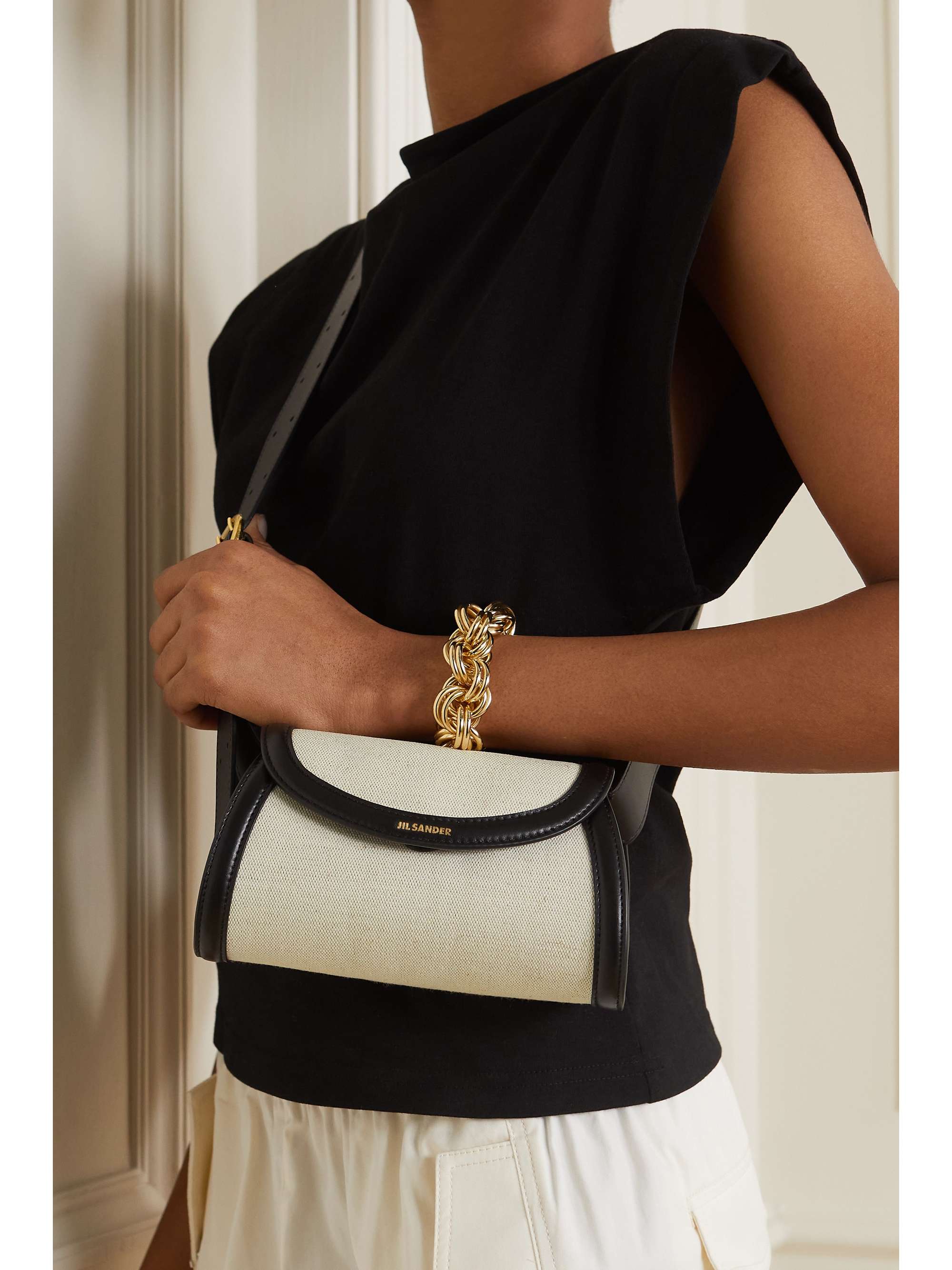JIL SANDER Leather-trimmed canvas shoulder bag