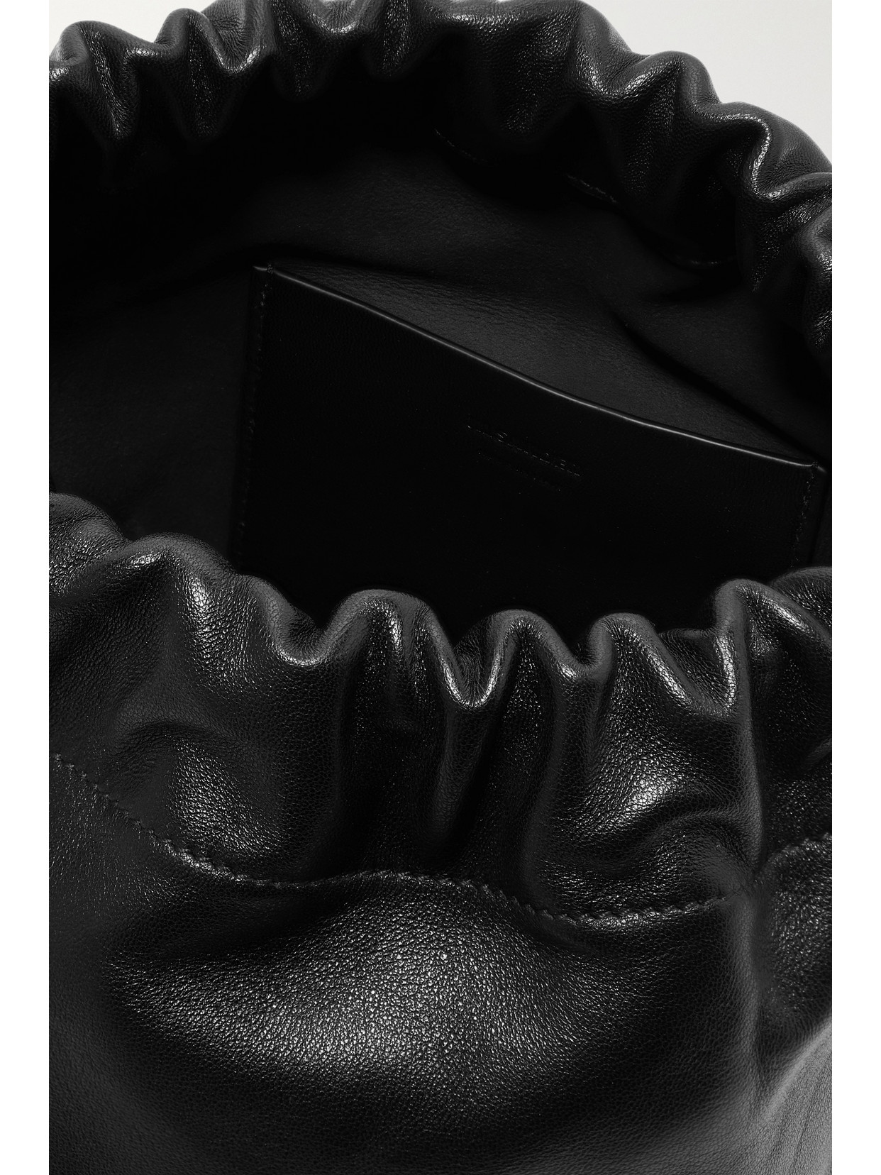 Jil Sander Drawstring Leather Shoulder Bag In Black