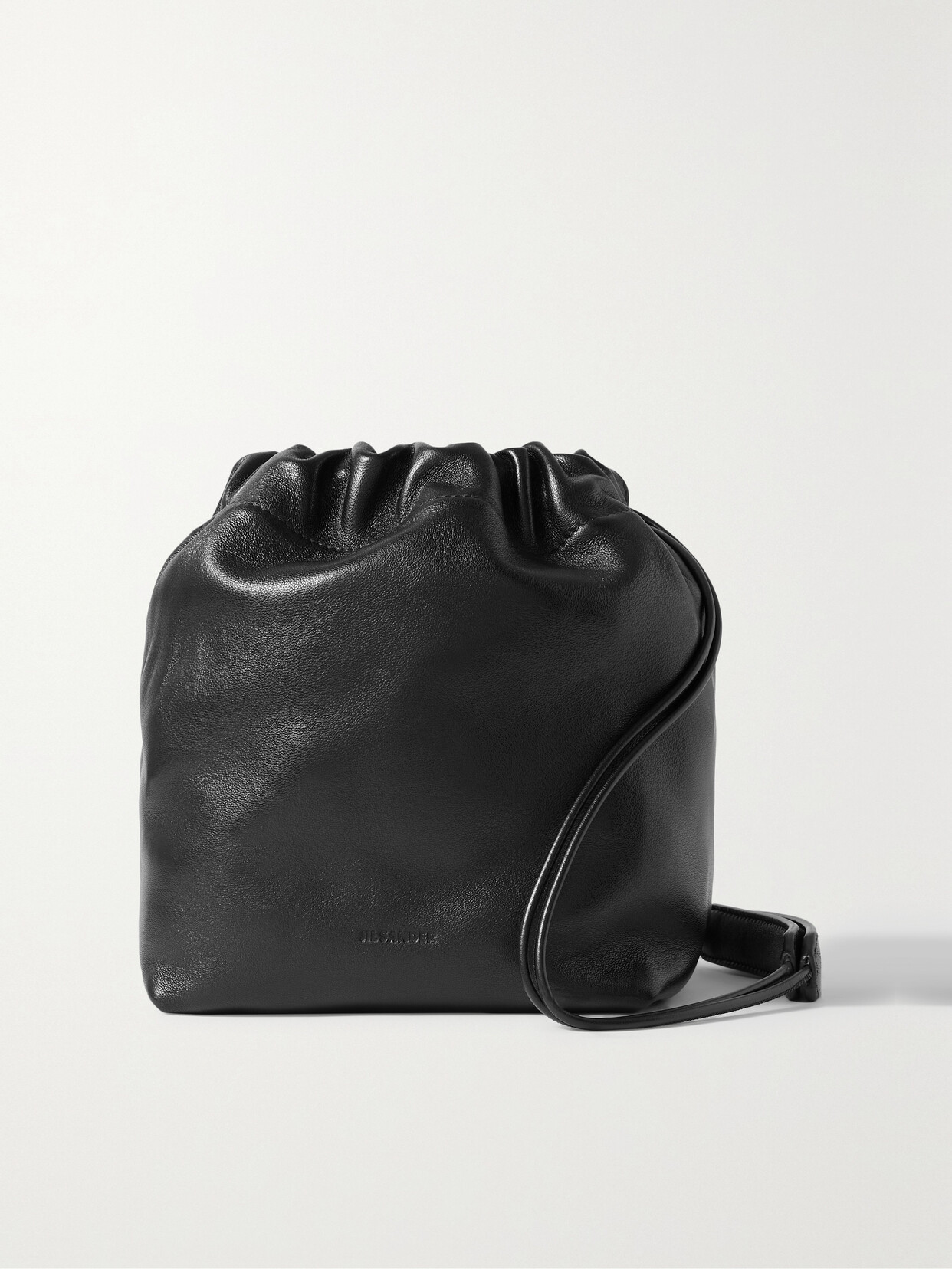 Jil Sander Drawstring Leather Shoulder Bag In Black