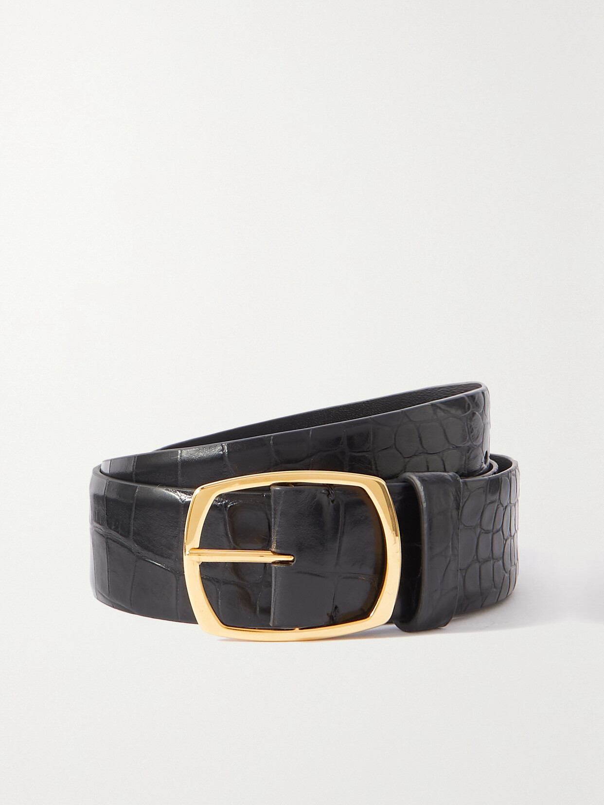 The Row Oval Croceffect Leather Belt In Black ModeSens