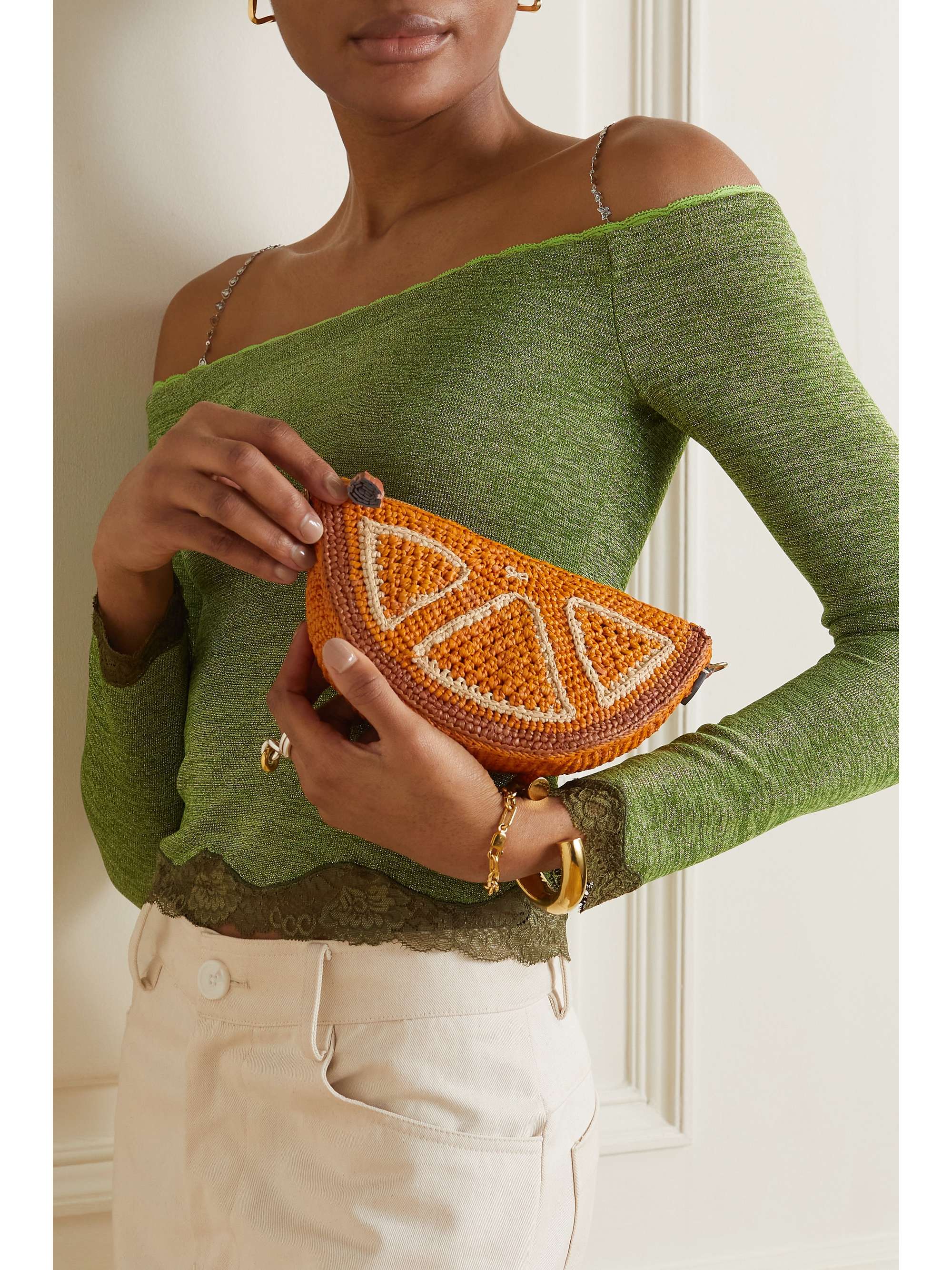 ANYA HINDMARCH Orange raffia shoulder bag NETAPORTER