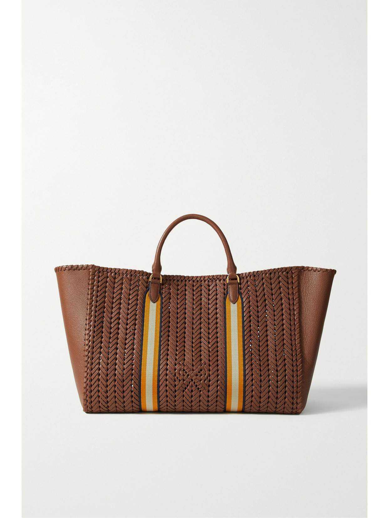 Anya Hindmarch - The Neeson Nastro Grosgrain-trimmed Woven Leather Tote - Brown