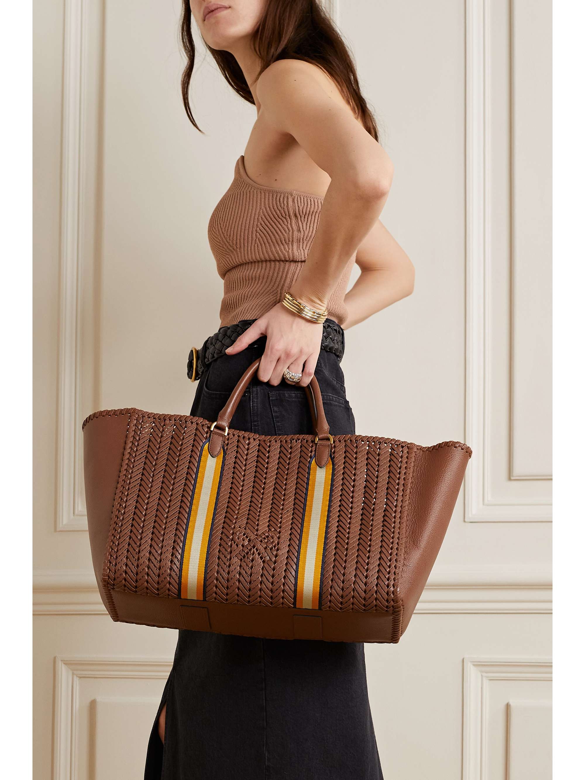 The Neeson Nastro grosgrain-trimmed woven leather tote