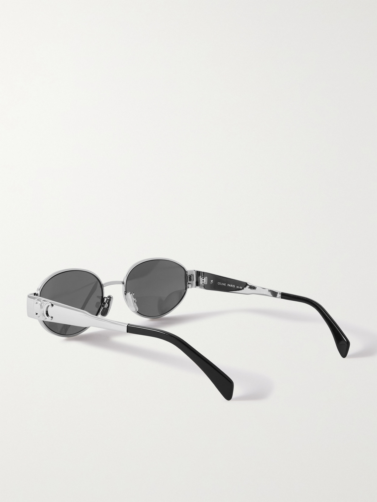 Shop Celine Oval-frame Silver-tone And Acetate Sunglasses In Gray