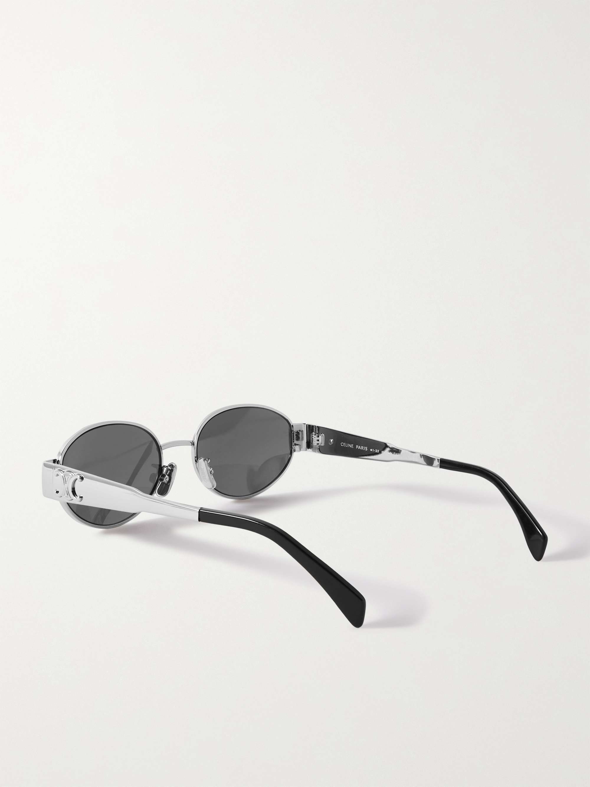 CELINE EYEWEAR Oval-frame silver-tone and acetate sunglasses