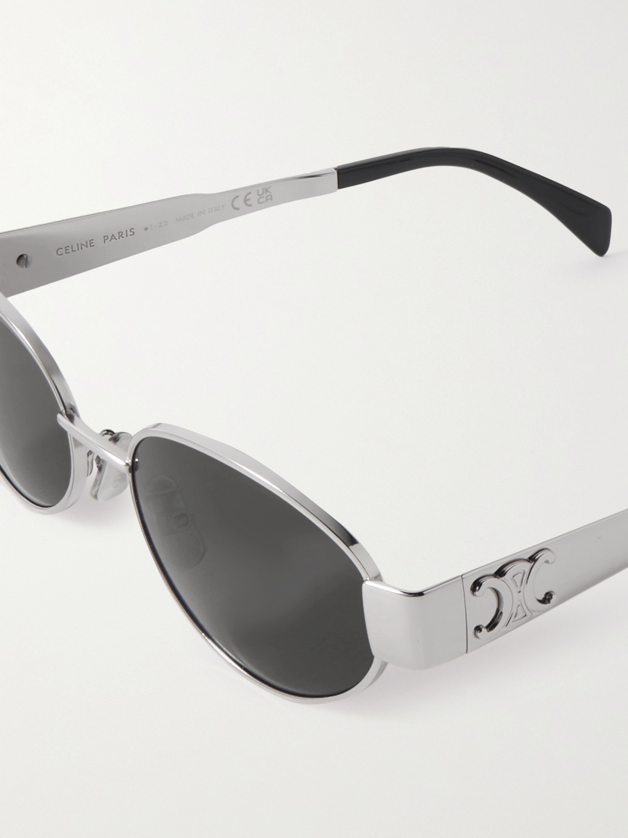 Shop Celine Oval-frame Silver-tone And Acetate Sunglasses In Gray