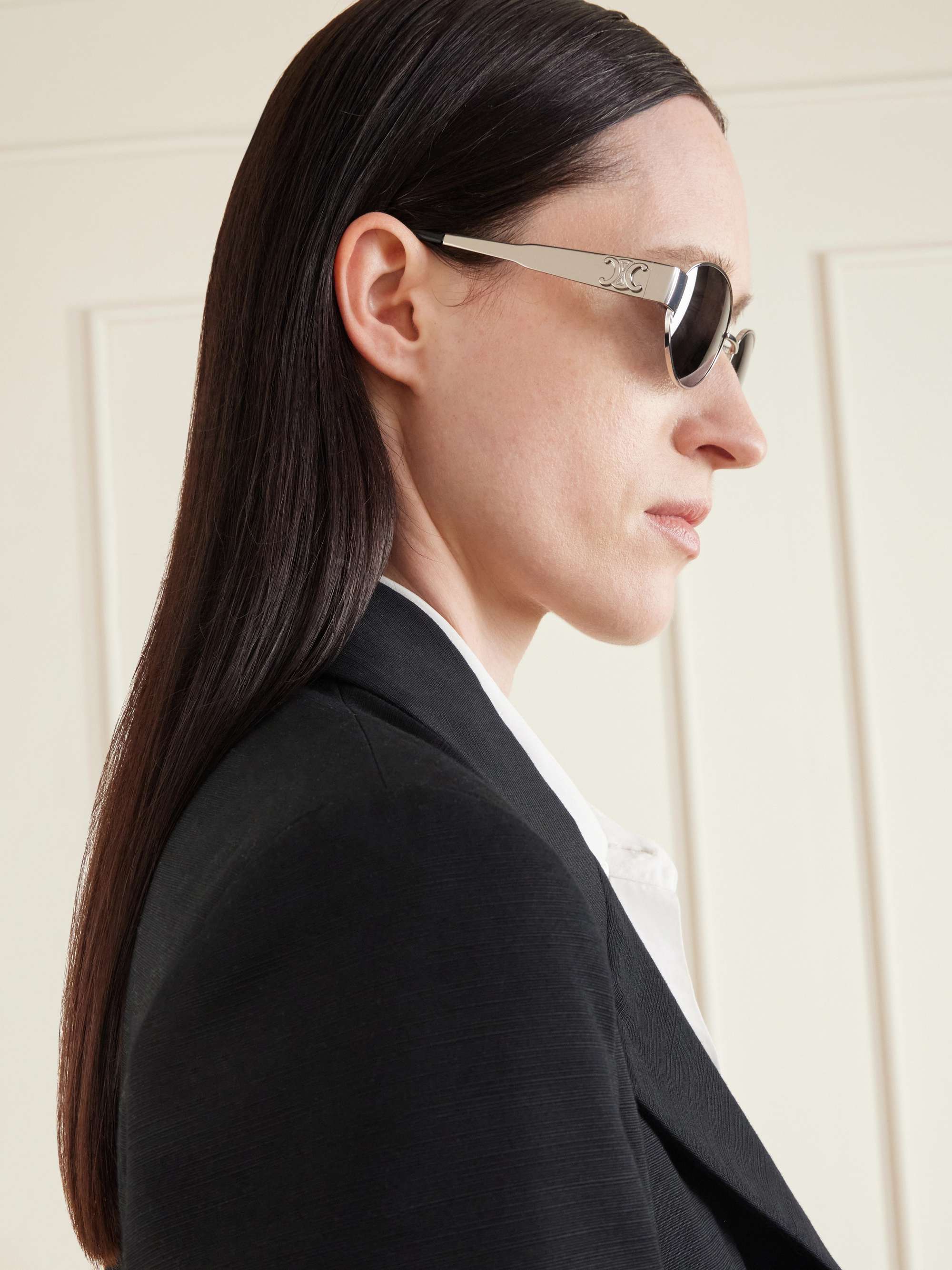 CELINE EYEWEAR Oval-frame silver-tone and acetate sunglasses